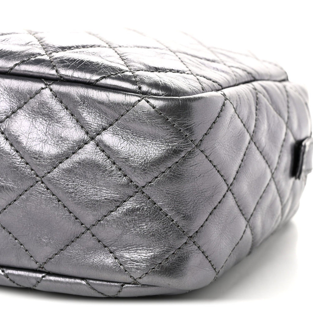 Metallic Aged Calfskin Quilted Medium Reissue Camera Case Dark Silver