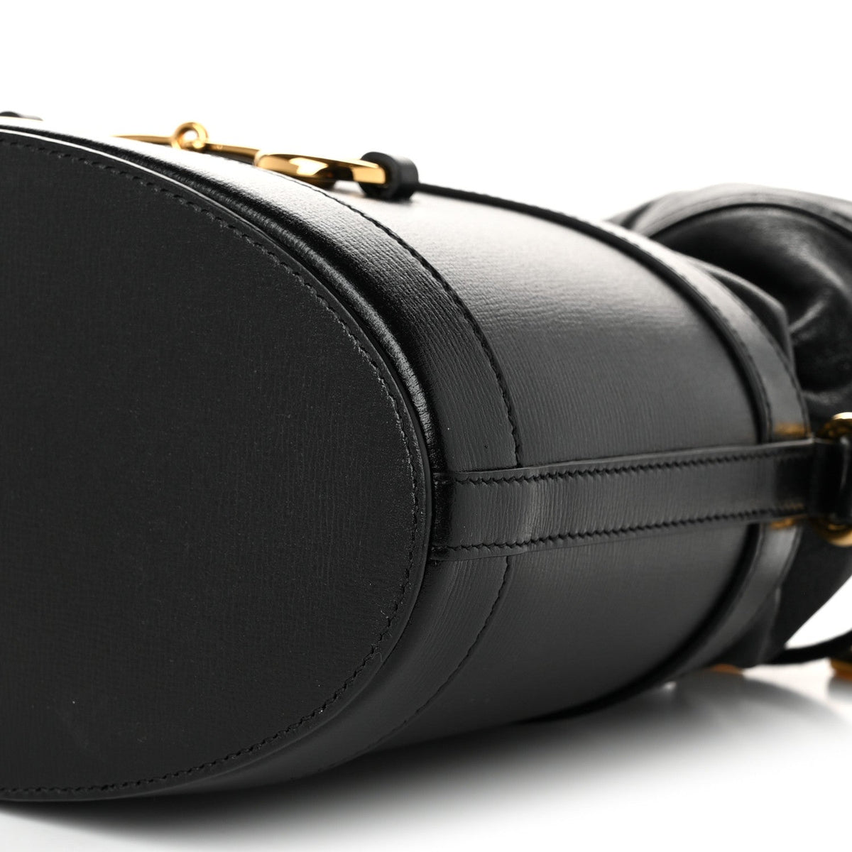 Azalea Sakai Calfskin Horsebit 1955 Drawstring Bucket Bag Black