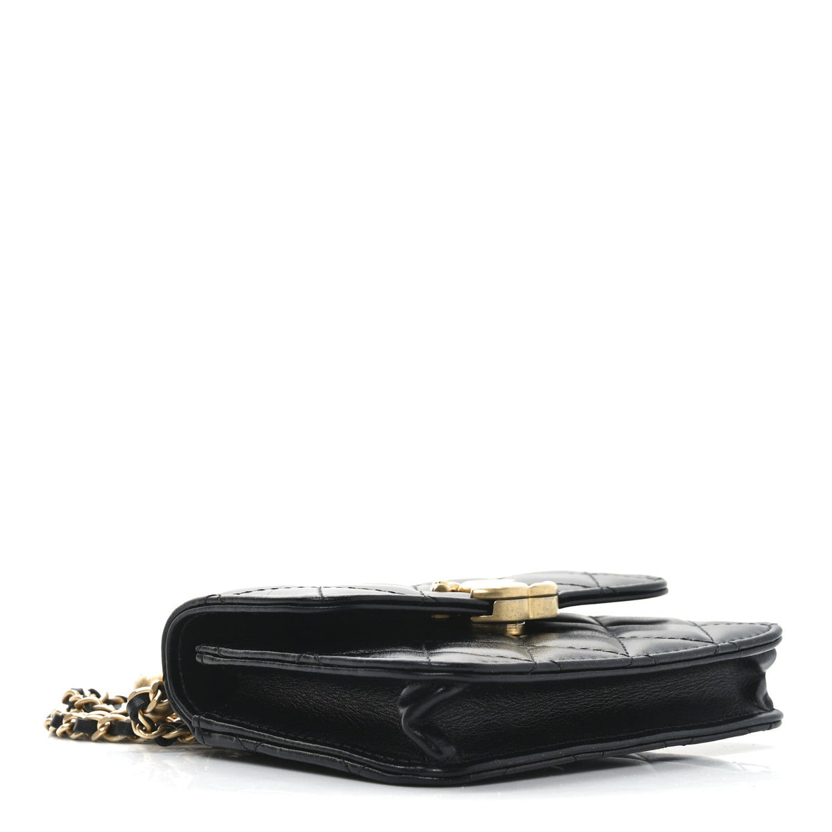 Calfskin Quilted Perfect Fit Coin Purse With Chain Black