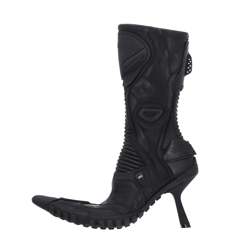 Calfskin Distressed Biker Boots 39 Black