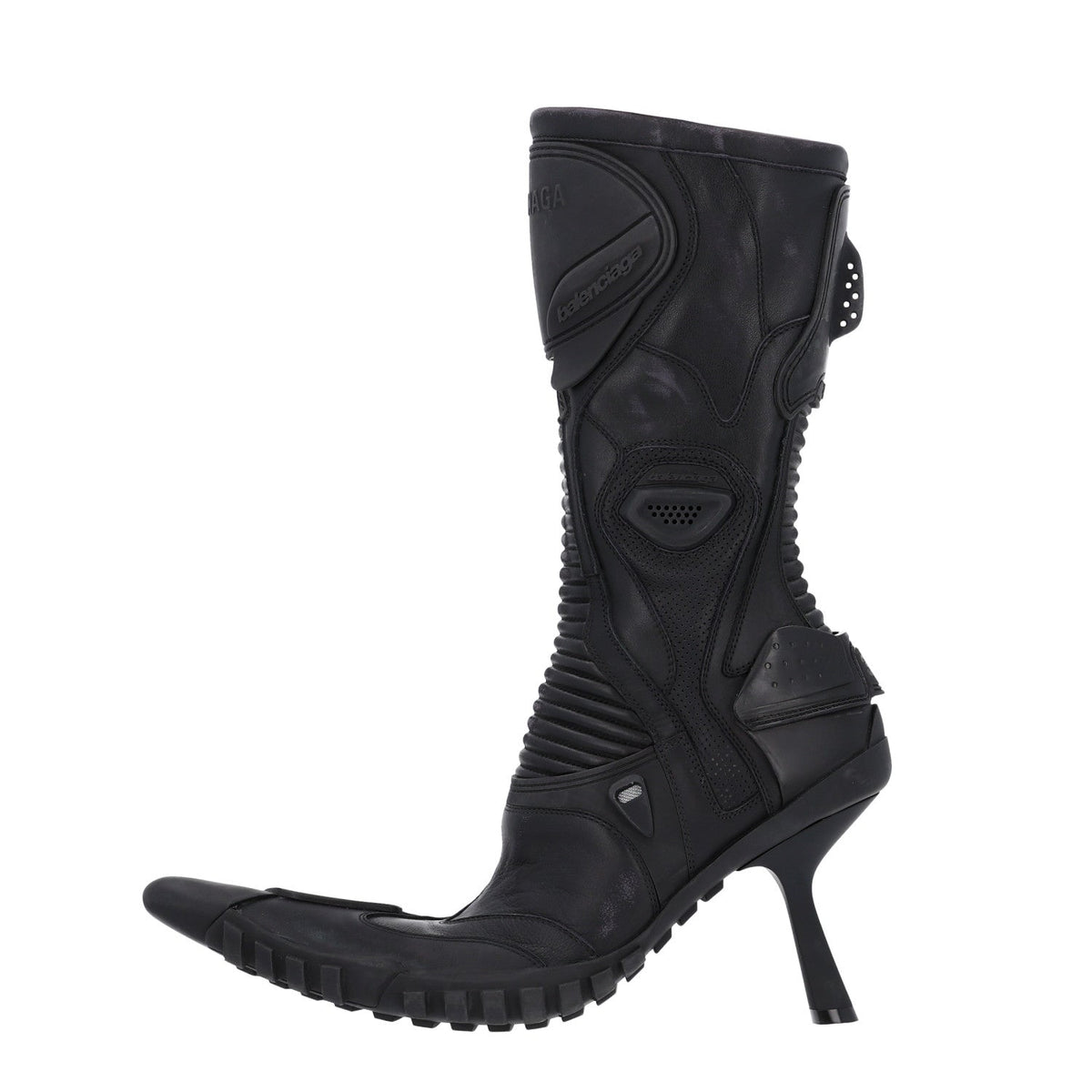 Calfskin Distressed Biker Boots 39 Black
