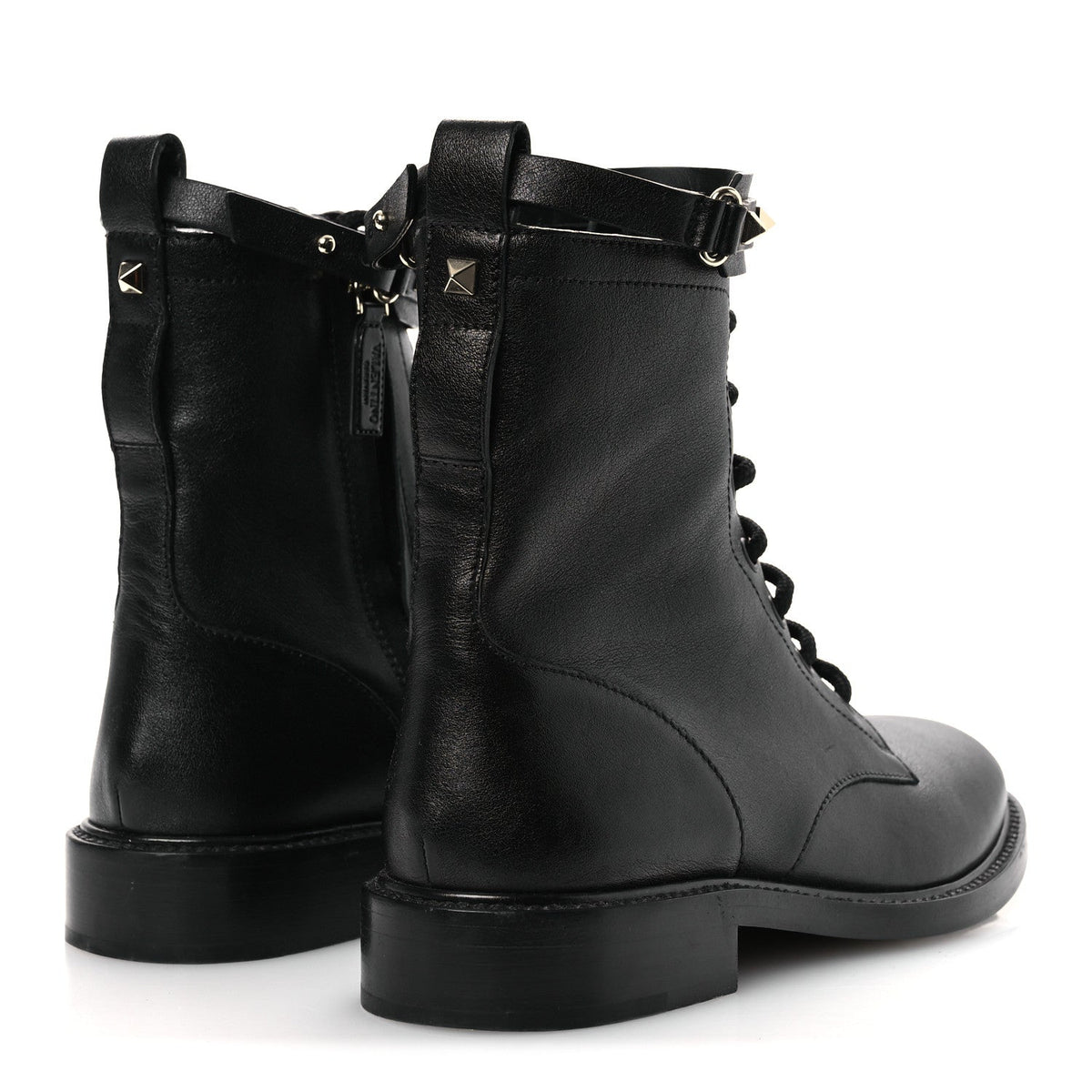 Calfskin Rockstud Combat Ankle Boots 37 Black