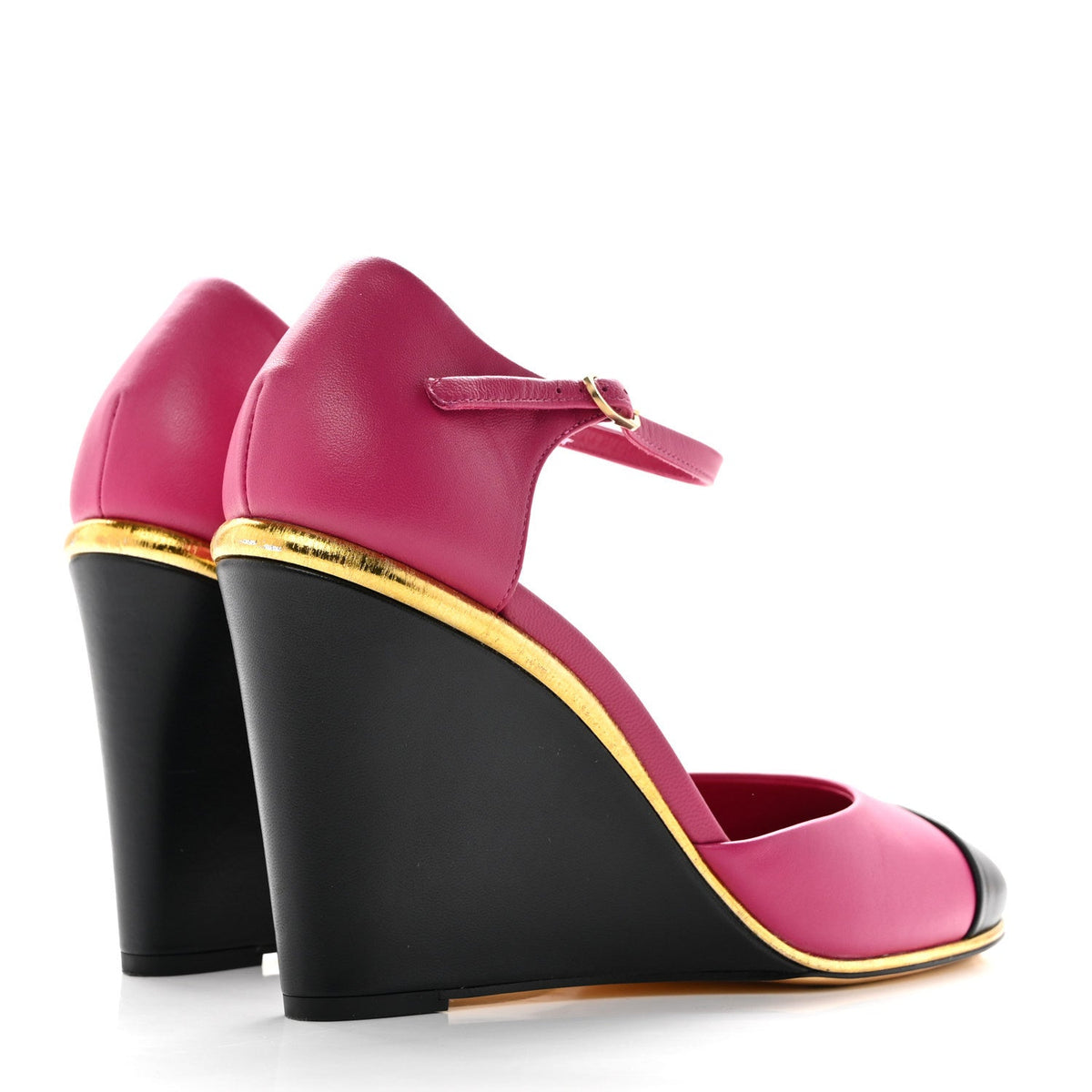 Lambskin Cap Toe Open Wedge Pumps 40 Fuchsia Black