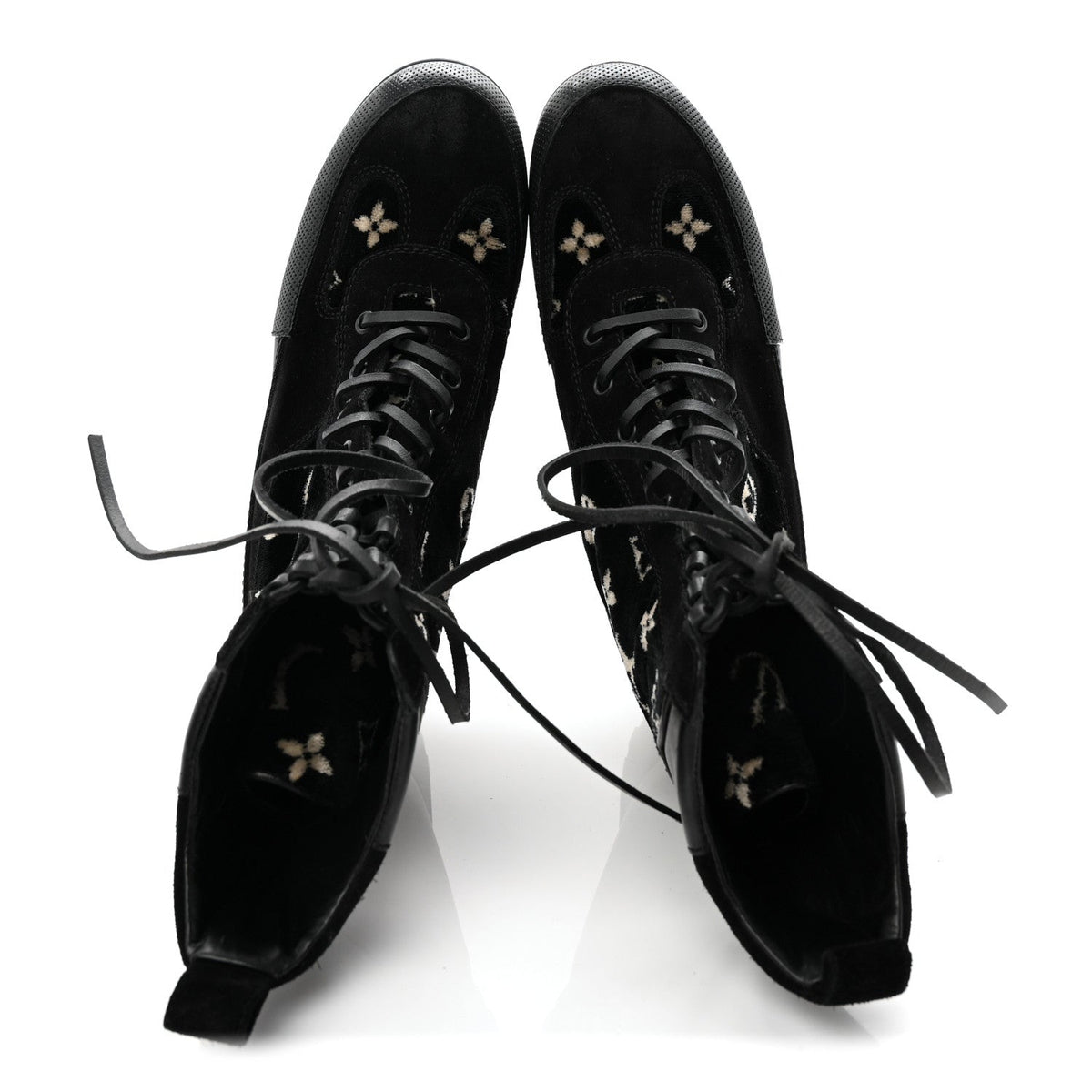 Velvet Calfskin Monogram Laureate Platform Desert Boots 40 Black White