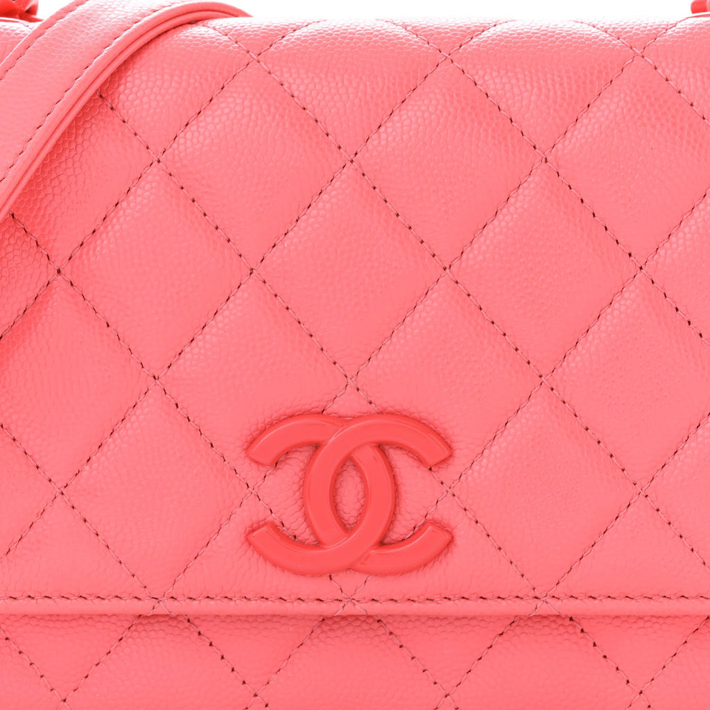 Caviar Quilted My Everything Wallet On Chain WOC Dark Coral