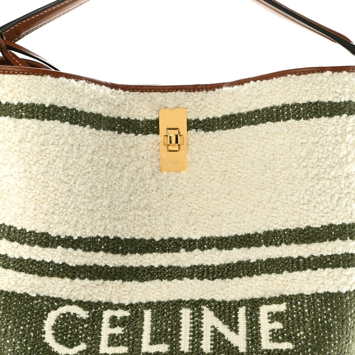 Canvas Smooth Calfskin Logo Bucket 16 Bag Khaki Beige Tan