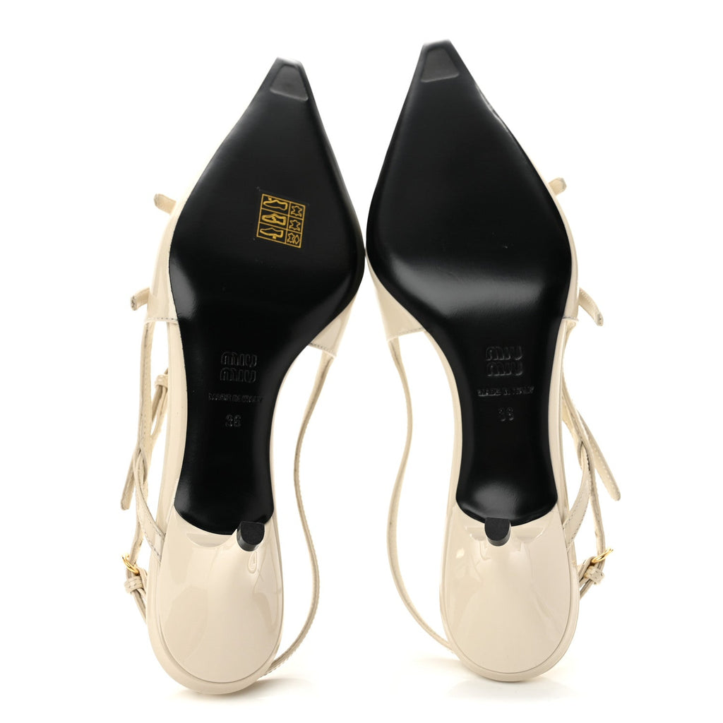 Vernice Buckle 55mm Slingback Pumps 36 Avorio