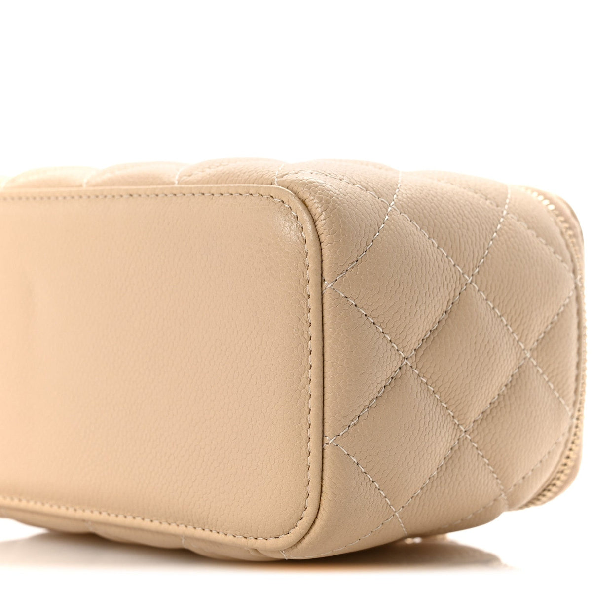 Caviar Quilted Small Tiny CC Vanity Case With Chain Beige