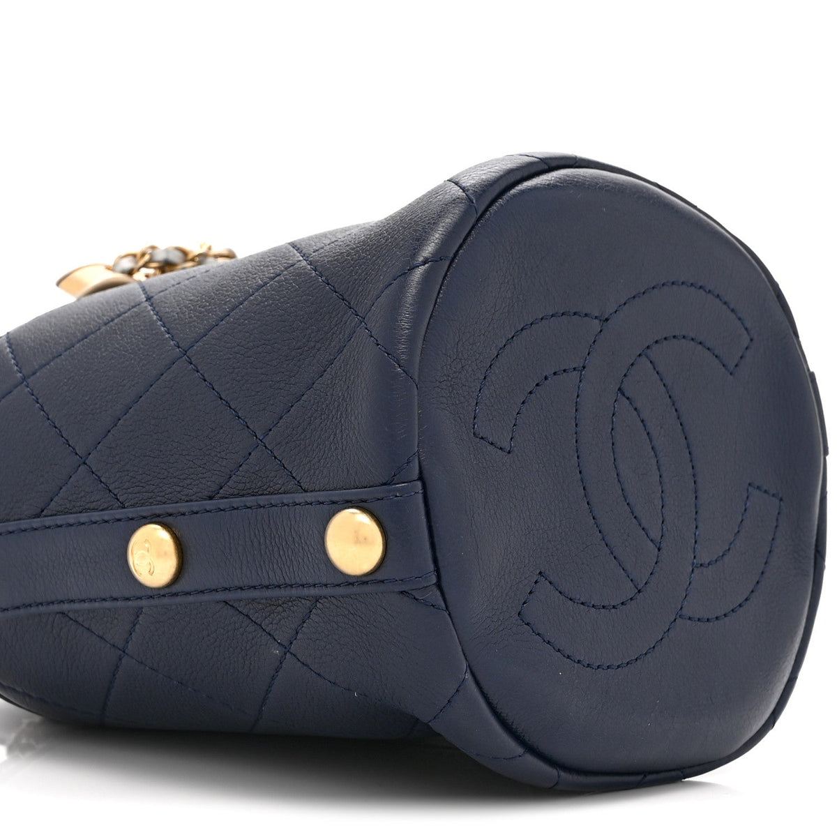 Calfskin Tweed Small CC Chain Bucket Drawstring Bag Navy Multicolor