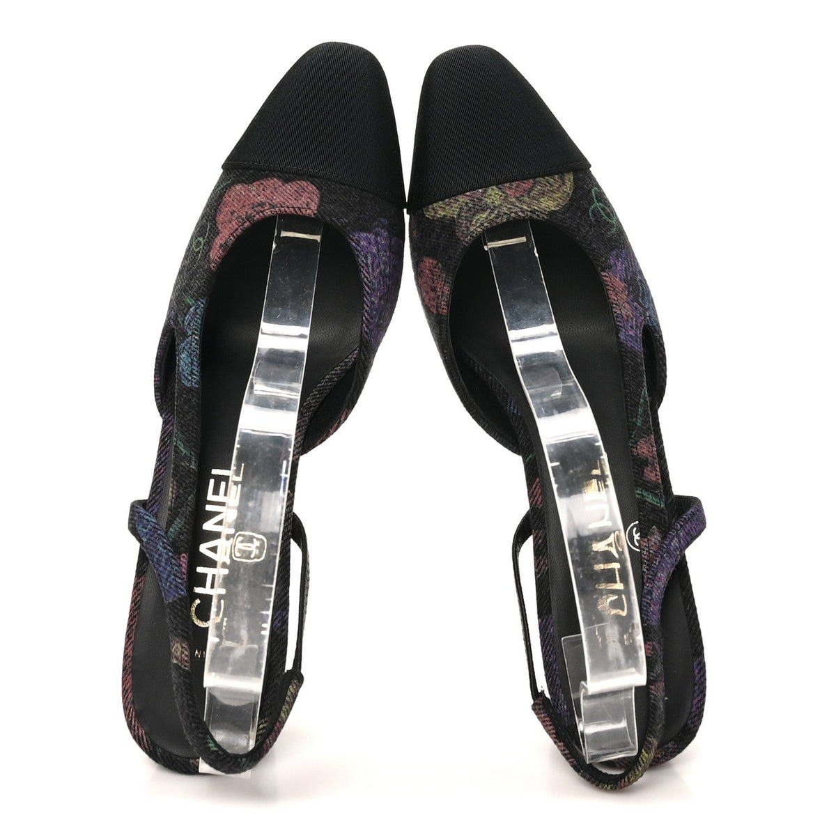 Denim Grosgrain Cap Toe CC Slingback Pumps 37 Charcoal Multicolor