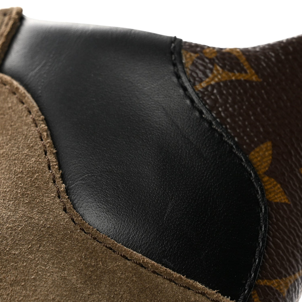 Suede Calfskin Monogram Laureate Platform Desert Boots 38 Kaki