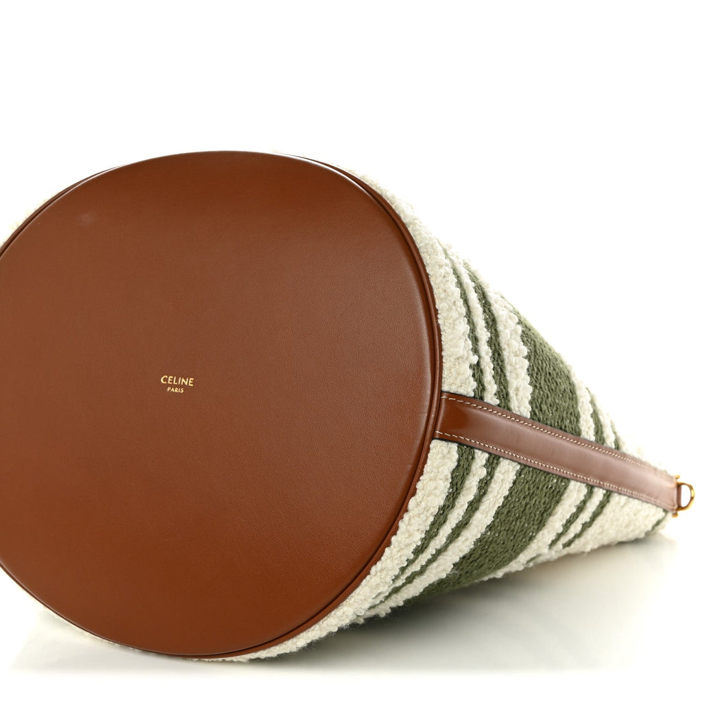 Canvas Smooth Calfskin Logo Bucket 16 Bag Khaki Beige Tan
