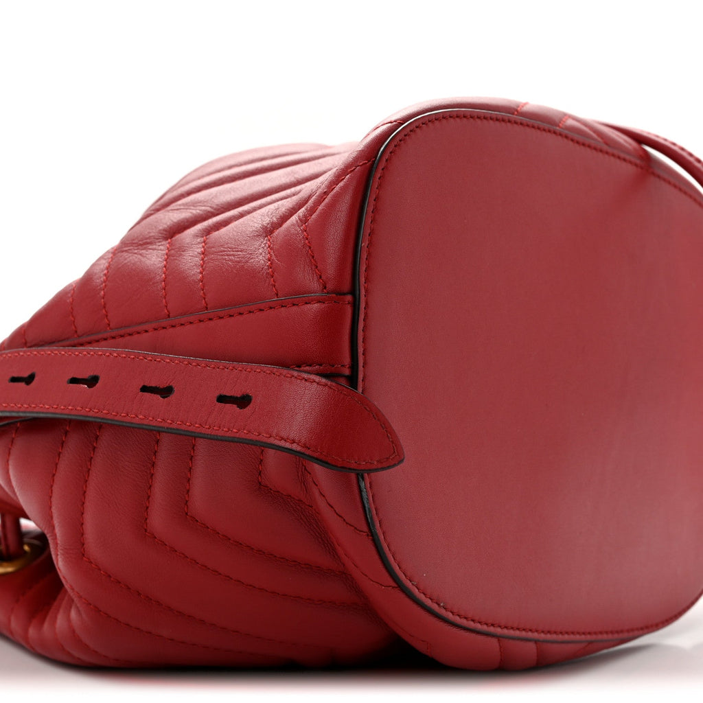 Calfskin Matelasse Sylvie Web GG Marmont Bucket Bag Hibiscus Red