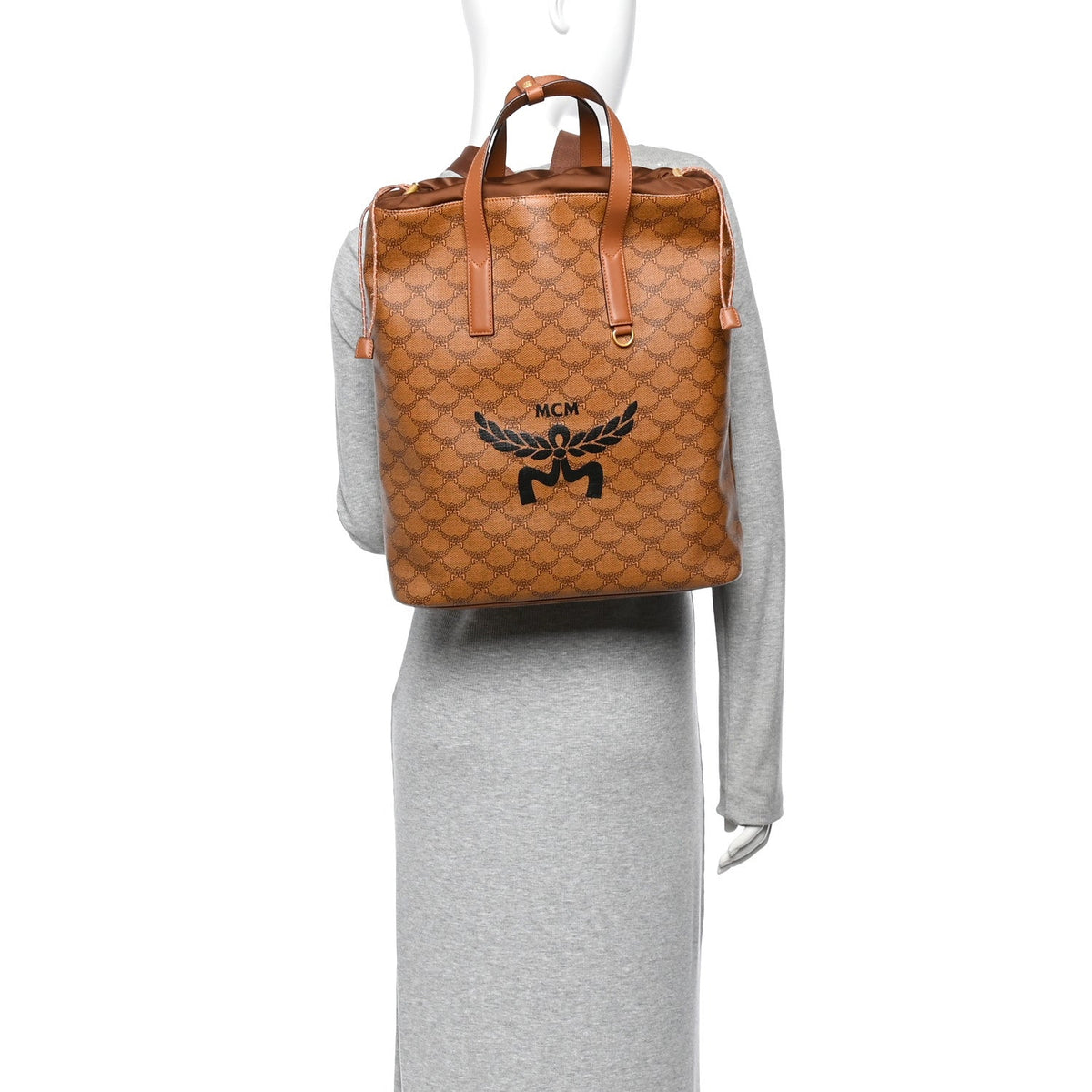 Lauretos Calfskin Medium Himmel Drawstring Backpack Cognac