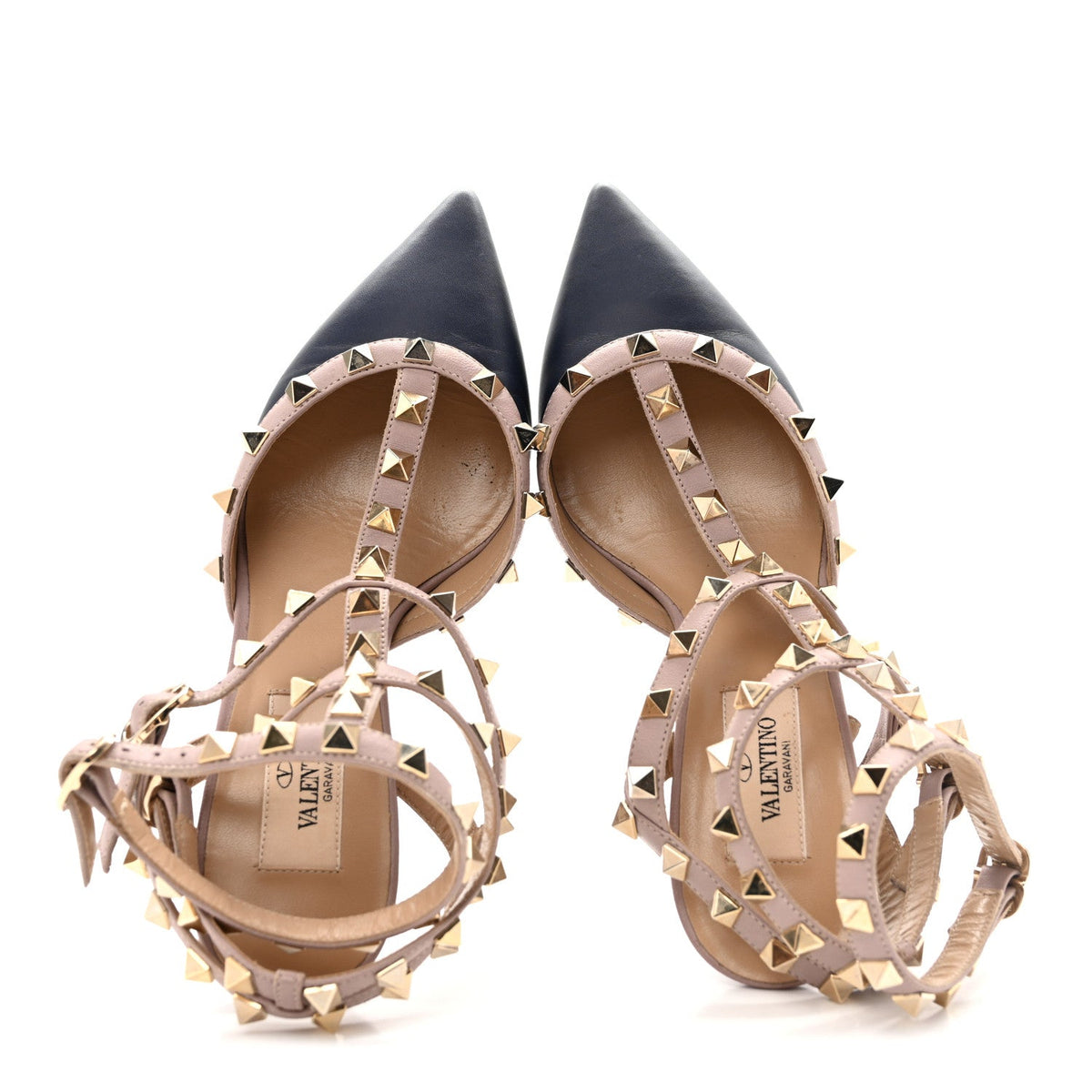 Calfskin Nappa Rockstud Ankle Strap 65mm Pumps 35.5 Indaco Poudre