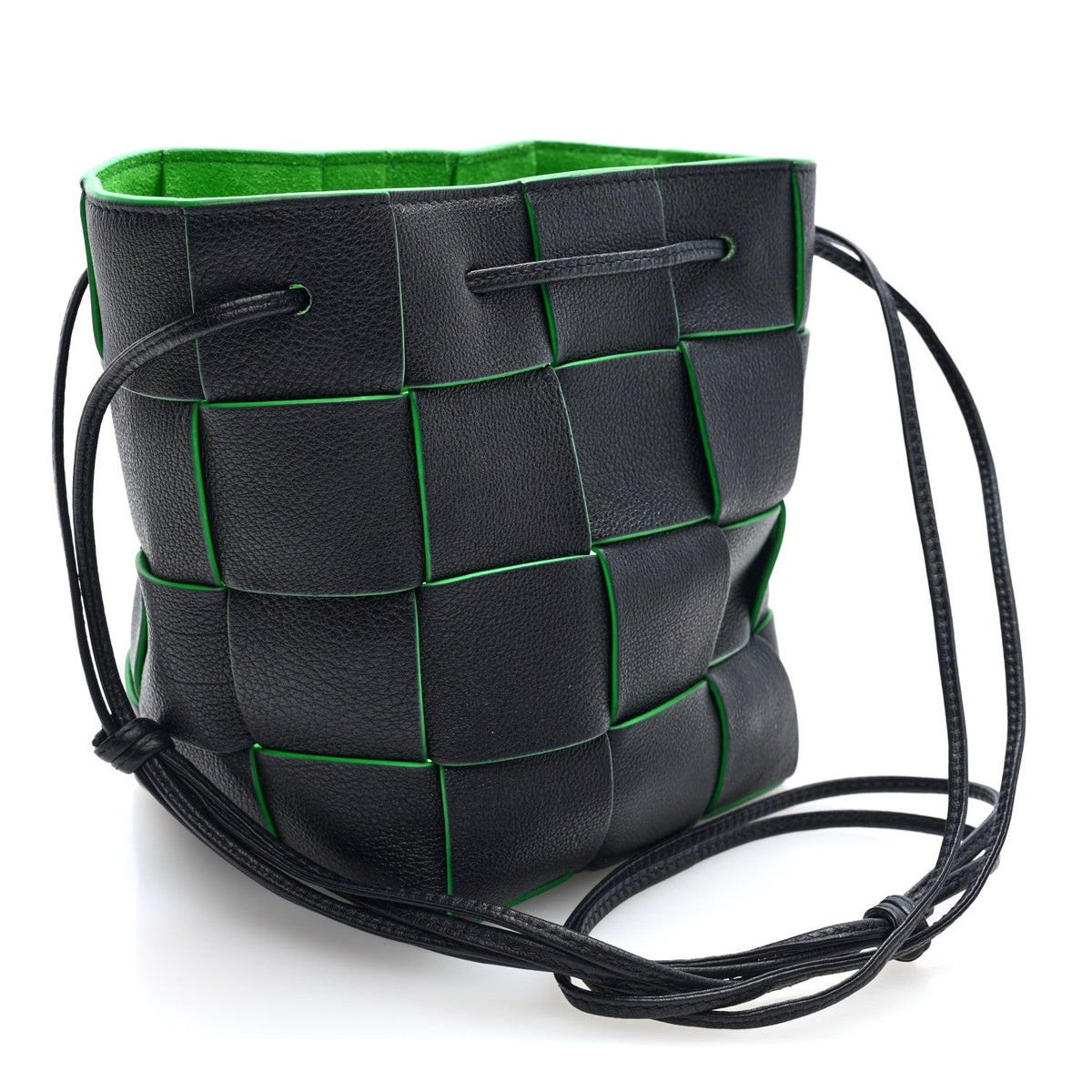 Calfskin Maxi Intrecciato Small Cassette Bucket Bag Black Parakeet