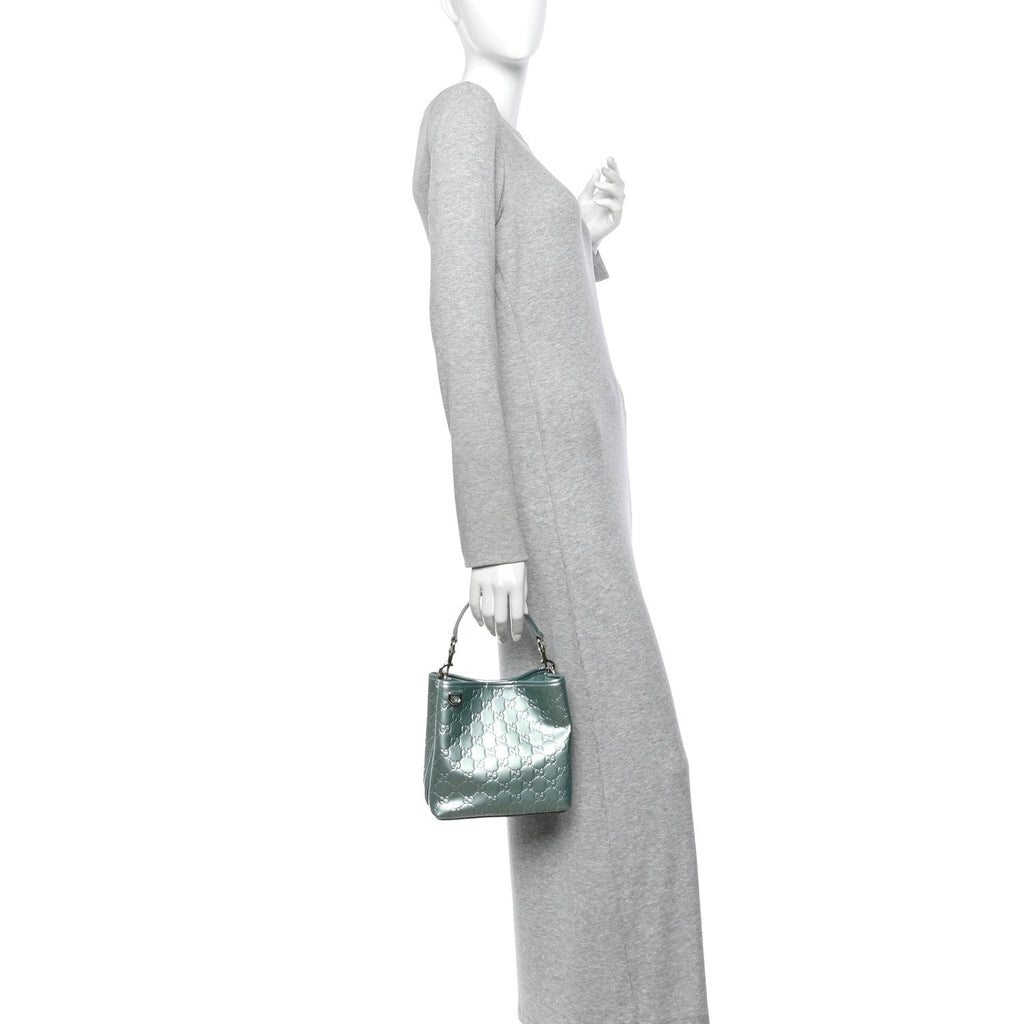 Patent GG Emblem Small Bucket Bag Light Blue