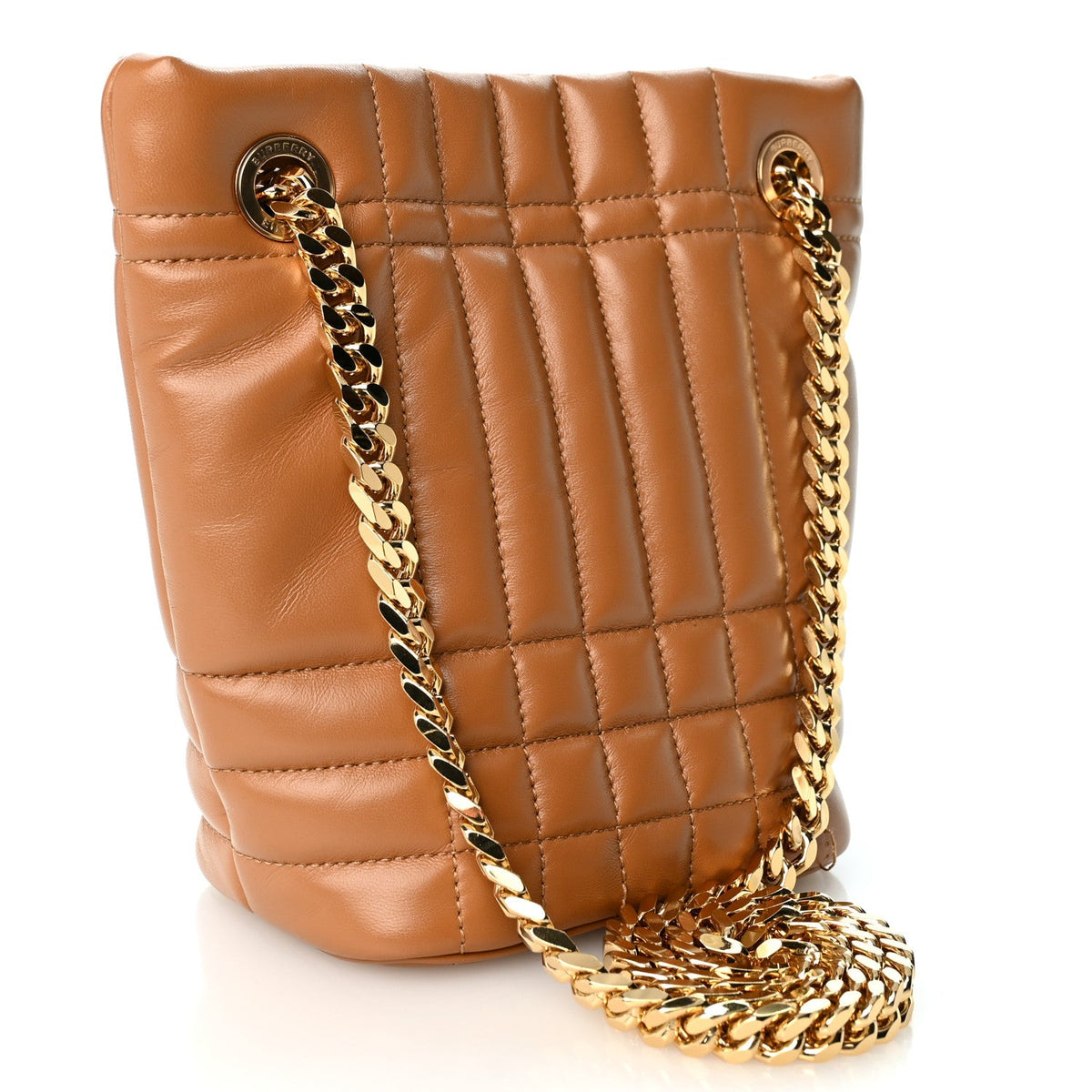 Lambskin Quilted Mini Lola Bucket Bag Maple Brown