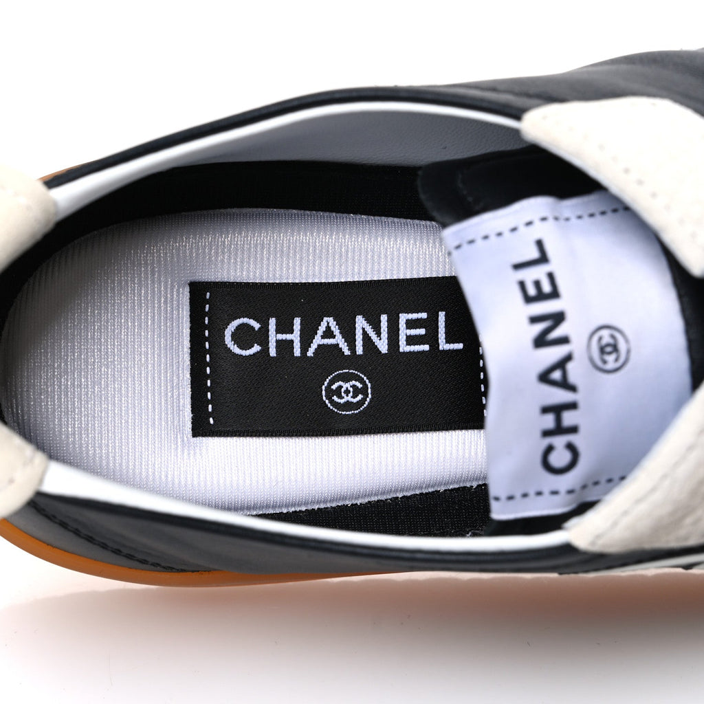 Calfskin Embossed Suede Womens CC Sneakers 38.5 Black White