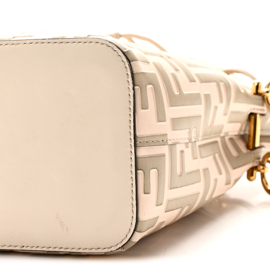 Vitello Liberty F is Fendi Bi-Color FF 1974 Embossed Mini Mon Tresor Bucket Bag Camelia Mandorlo