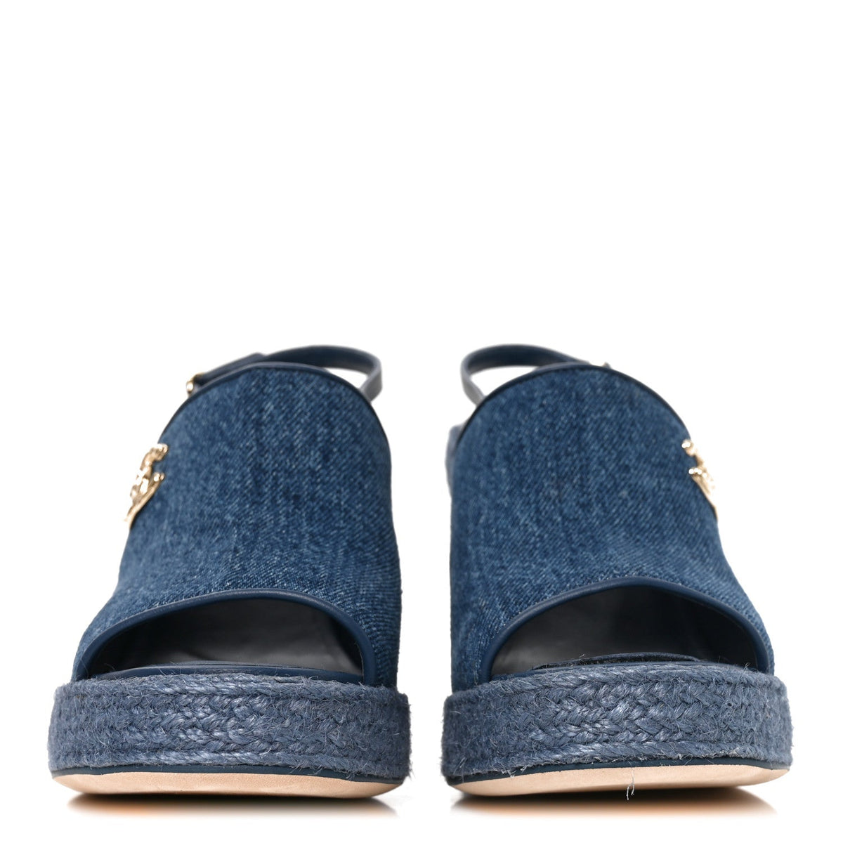 Washed Denim Braided Cord Wedge Sandals 36 Blue