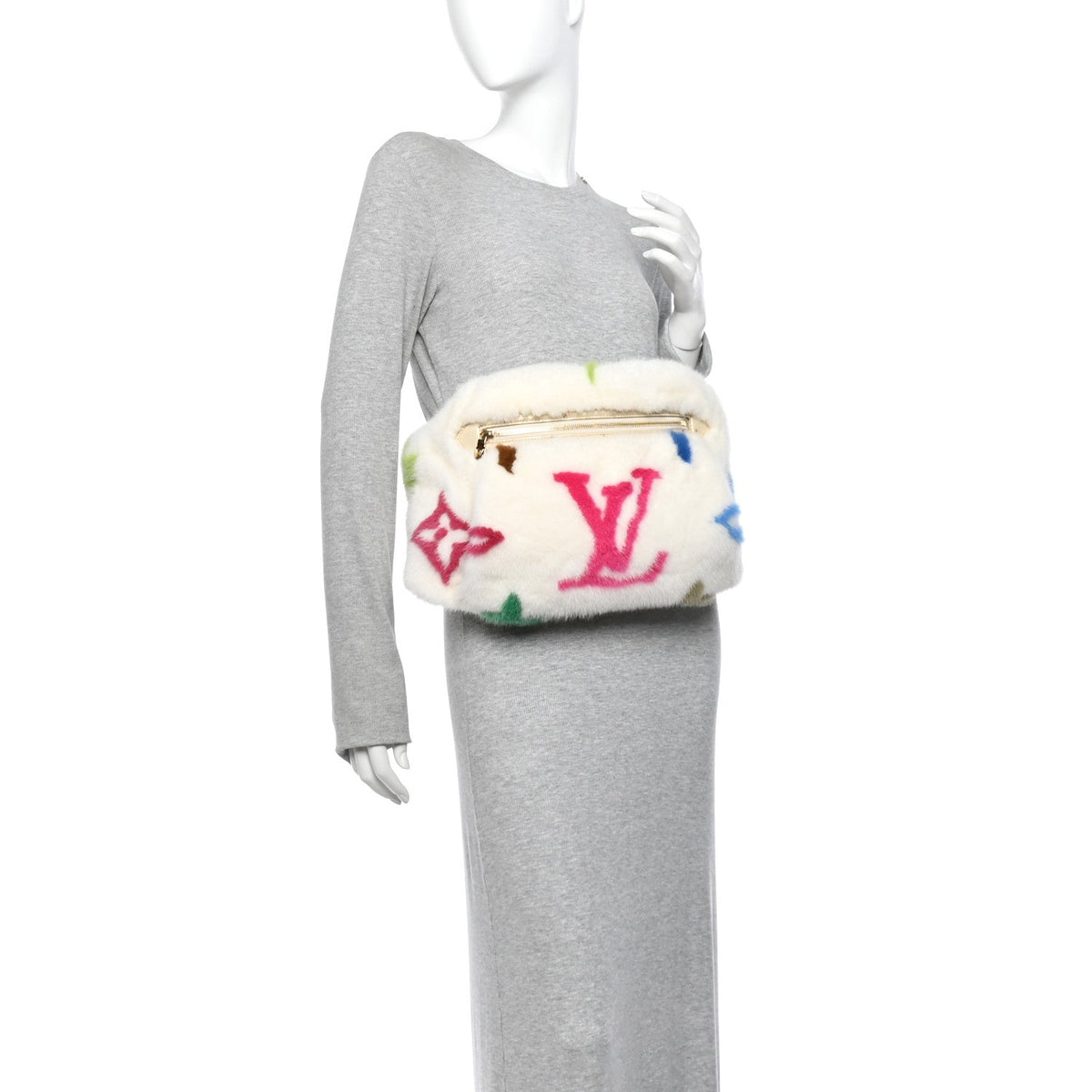 LV X TM Mink Ostrich Monogram Bum Bag White Multicolor