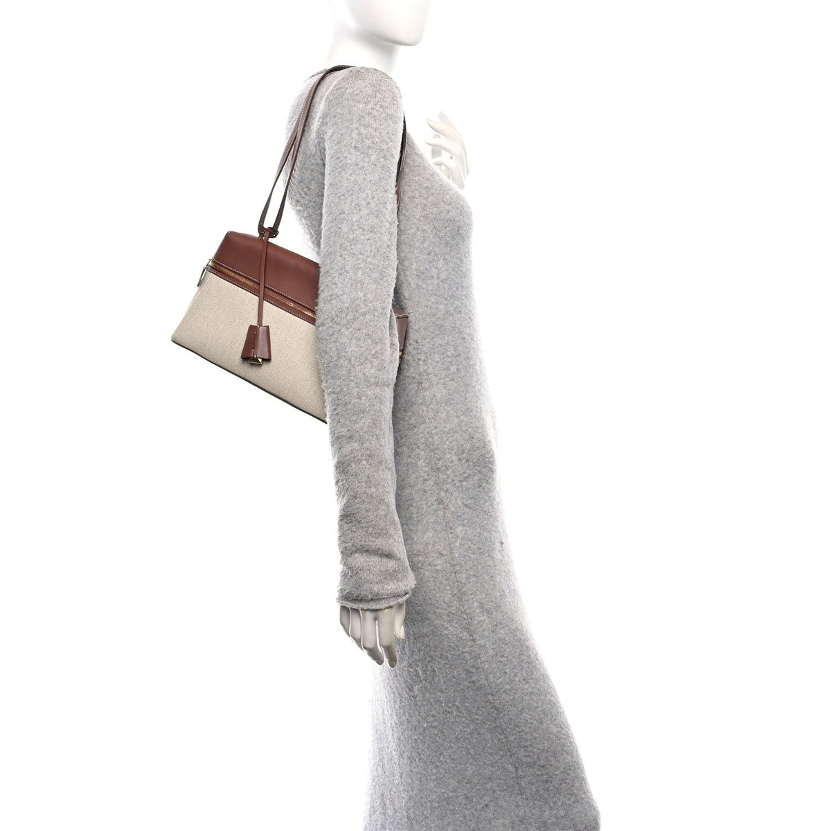 Calfskin Cotton Canvas L27 Extra Pocket Bag Natural Caramel Sugar