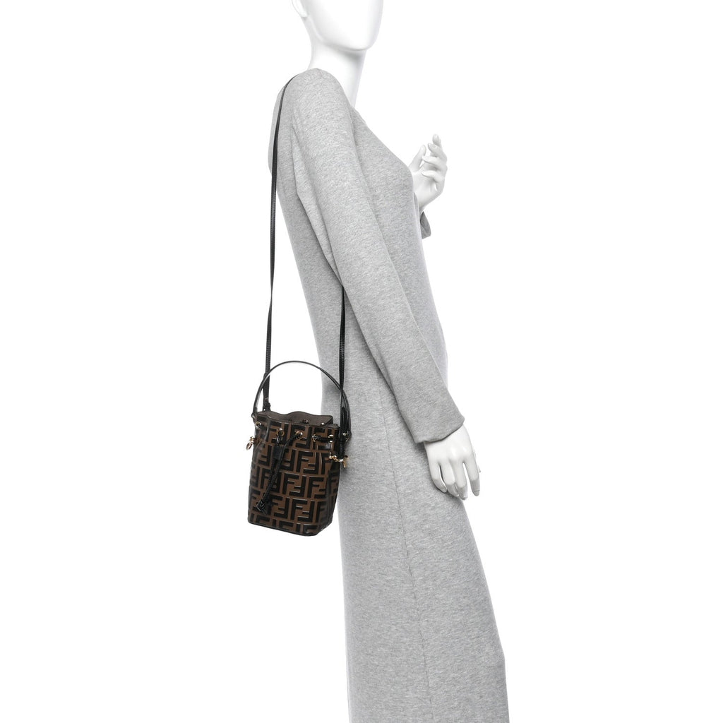 Vitello Liberty F is Fendi Bi-Color FF 1974 Embossed Mini Mon Tresor Bucket Bag Maya Black