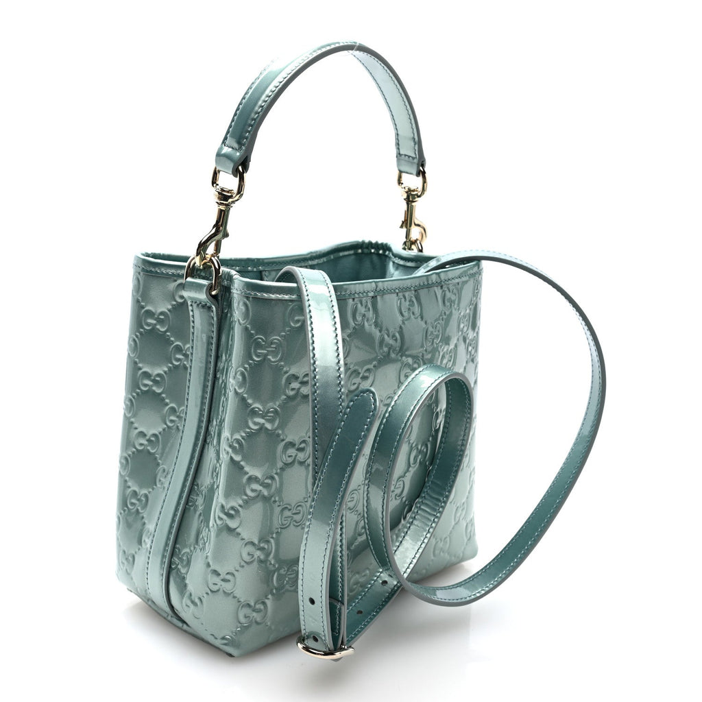 Patent GG Emblem Small Bucket Bag Light Blue
