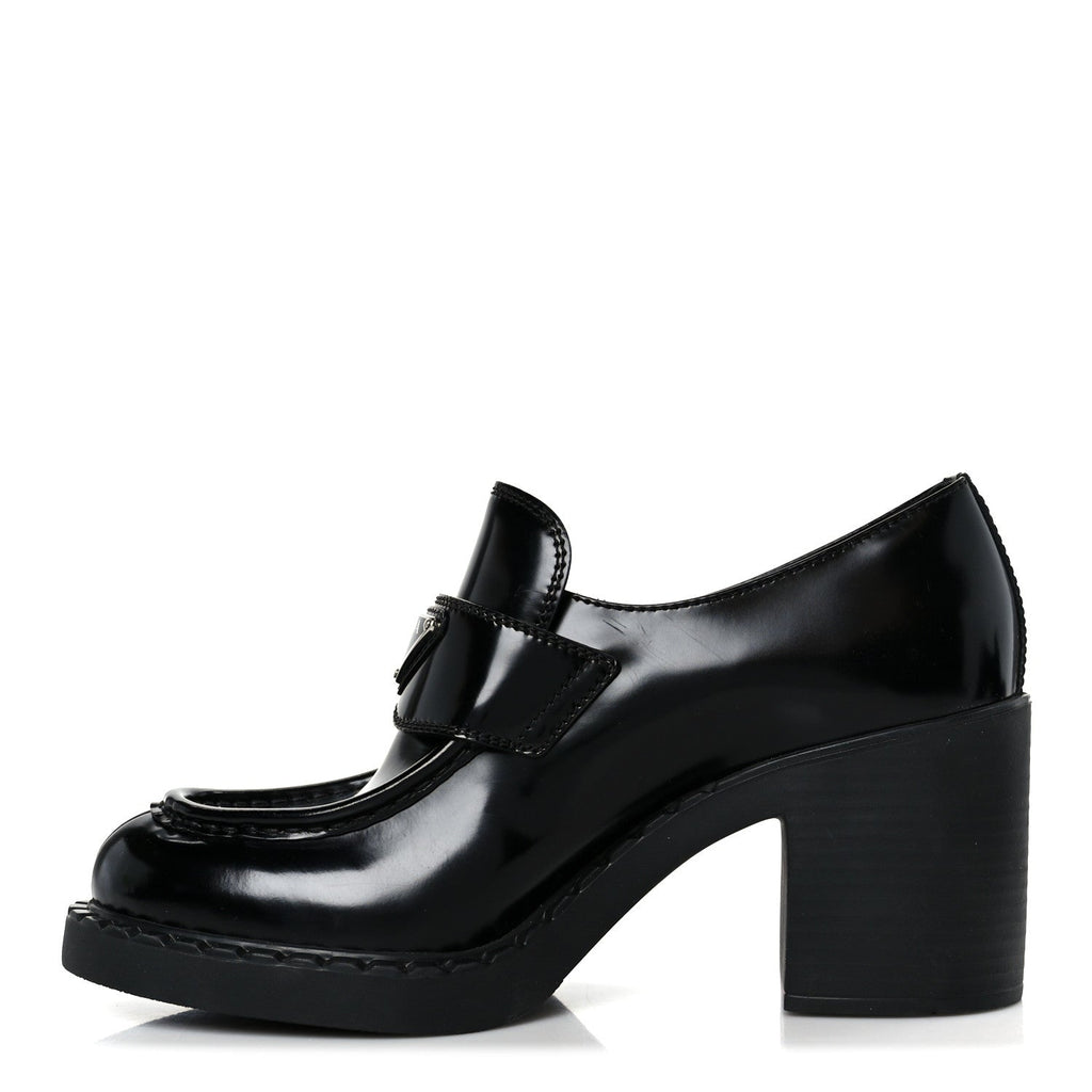 Spazzolato Metal Triangle Logo 85mm Loafers 40 Black