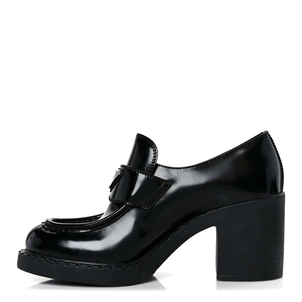 Spazzolato Metal Triangle Logo 85mm Loafers 40 Black