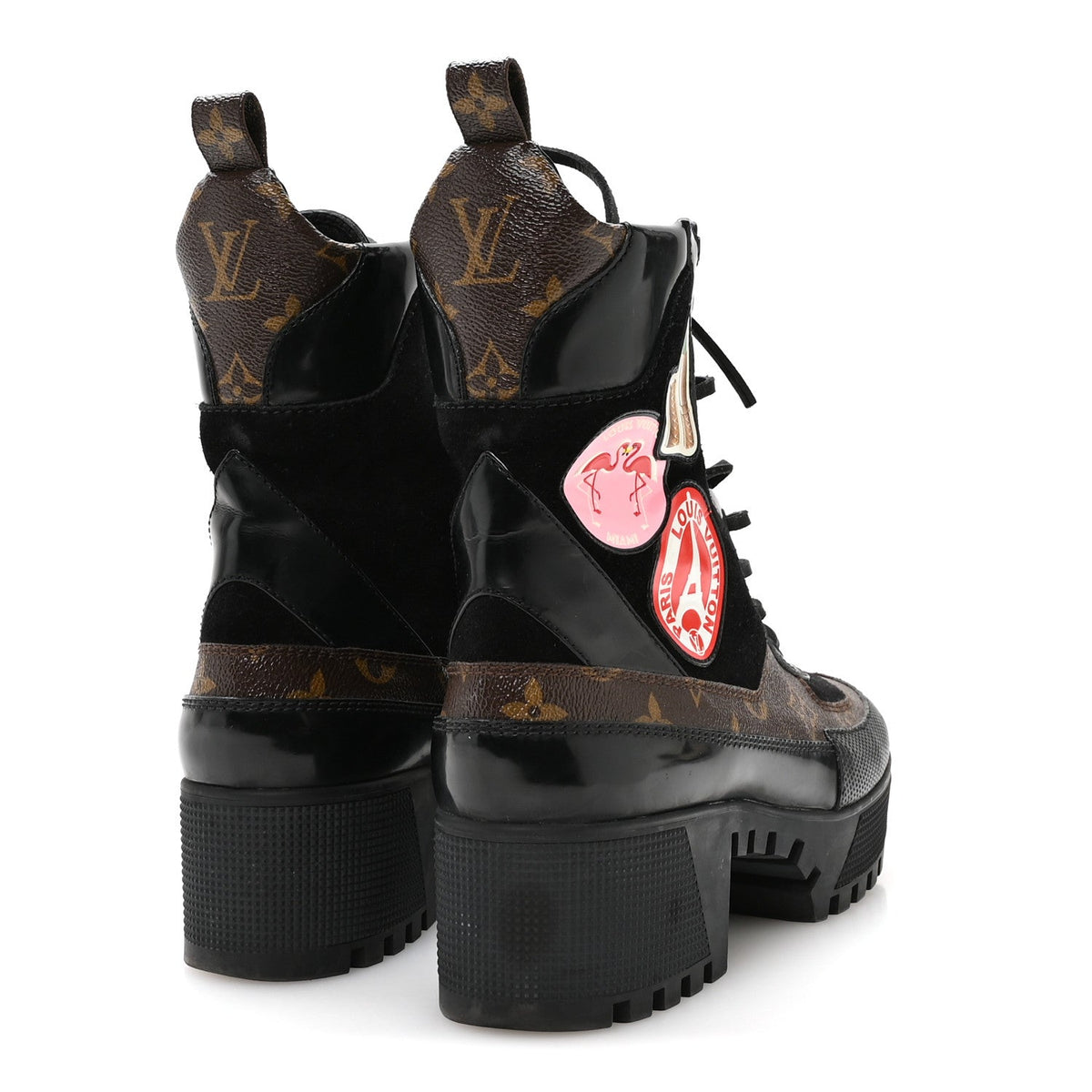 Suede Calfskin Monogram LV Black Heart Laureate Platform Desert Boots 37.5 Black
