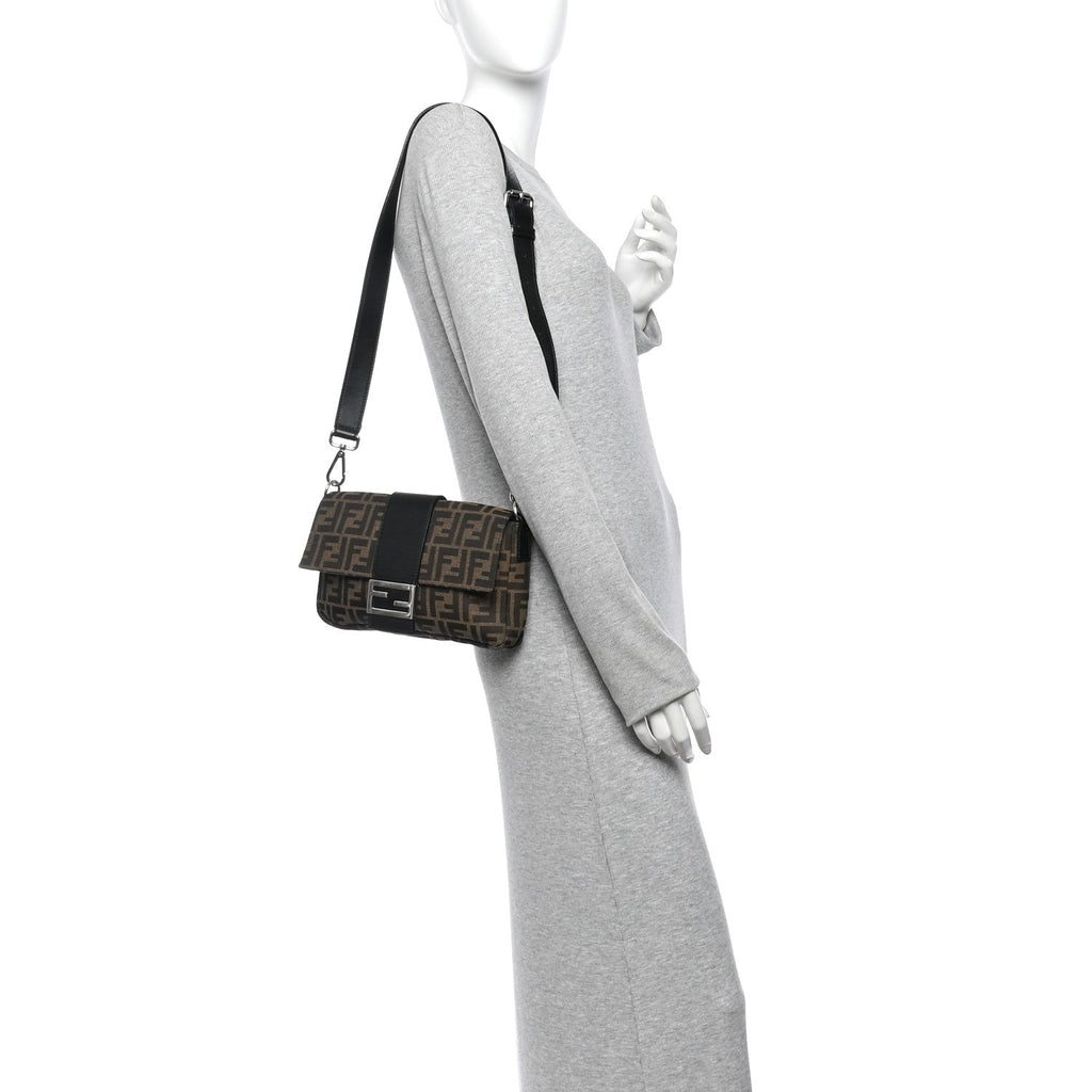 Fabric Jacquard FF 1974 Belt Baguette Bag Tobacco Moro Black
