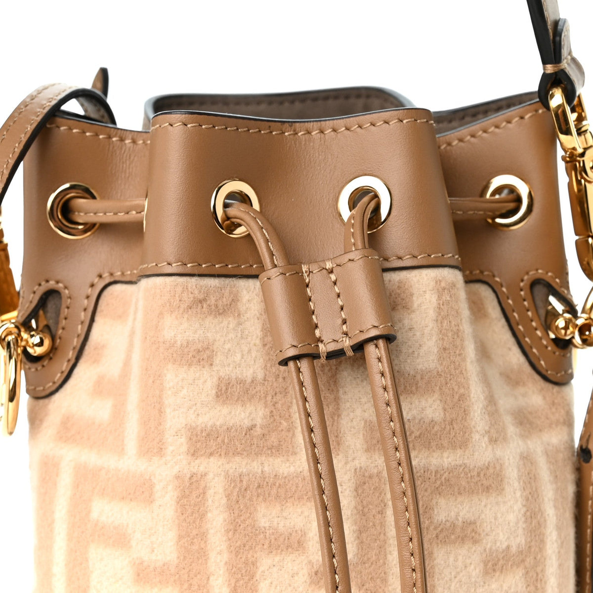 Wool Vitello King FF 1974 Mini Mon Tresor Bucket Bag Beige Cammello Sand
