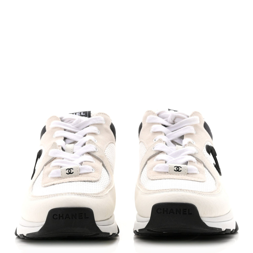Mesh Suede Calfskin Grained Calfskin Womens CC Sneakers 40.5 White Black