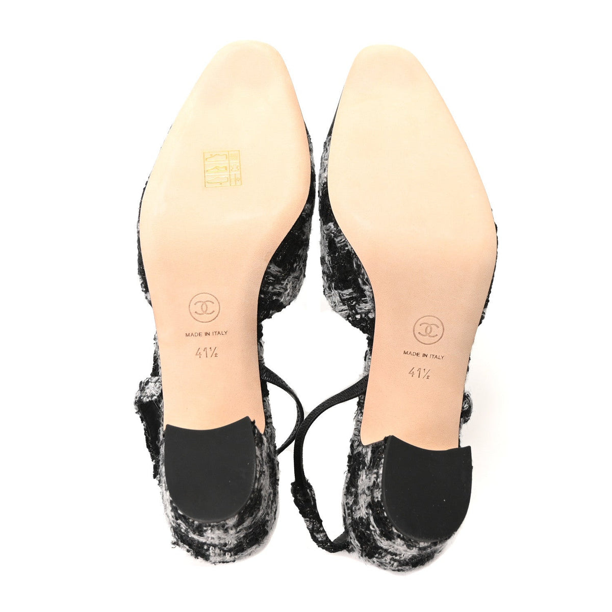 Tweed Grosgrain Cap Toe CC Slingback Pumps 41.5 Black Grey