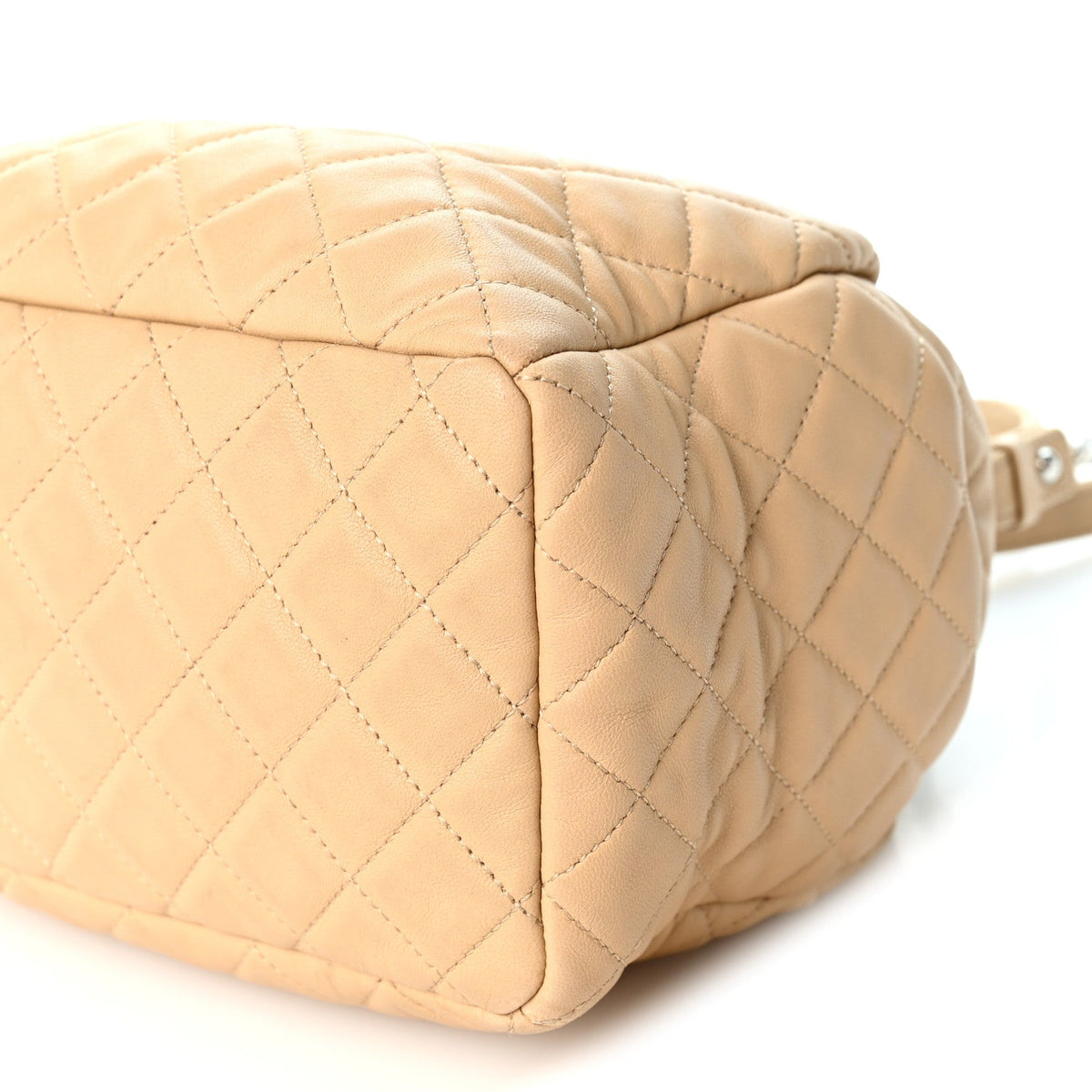 Lambskin Quilted Small CC Chain Bucket Drawstring Bag Light Beige