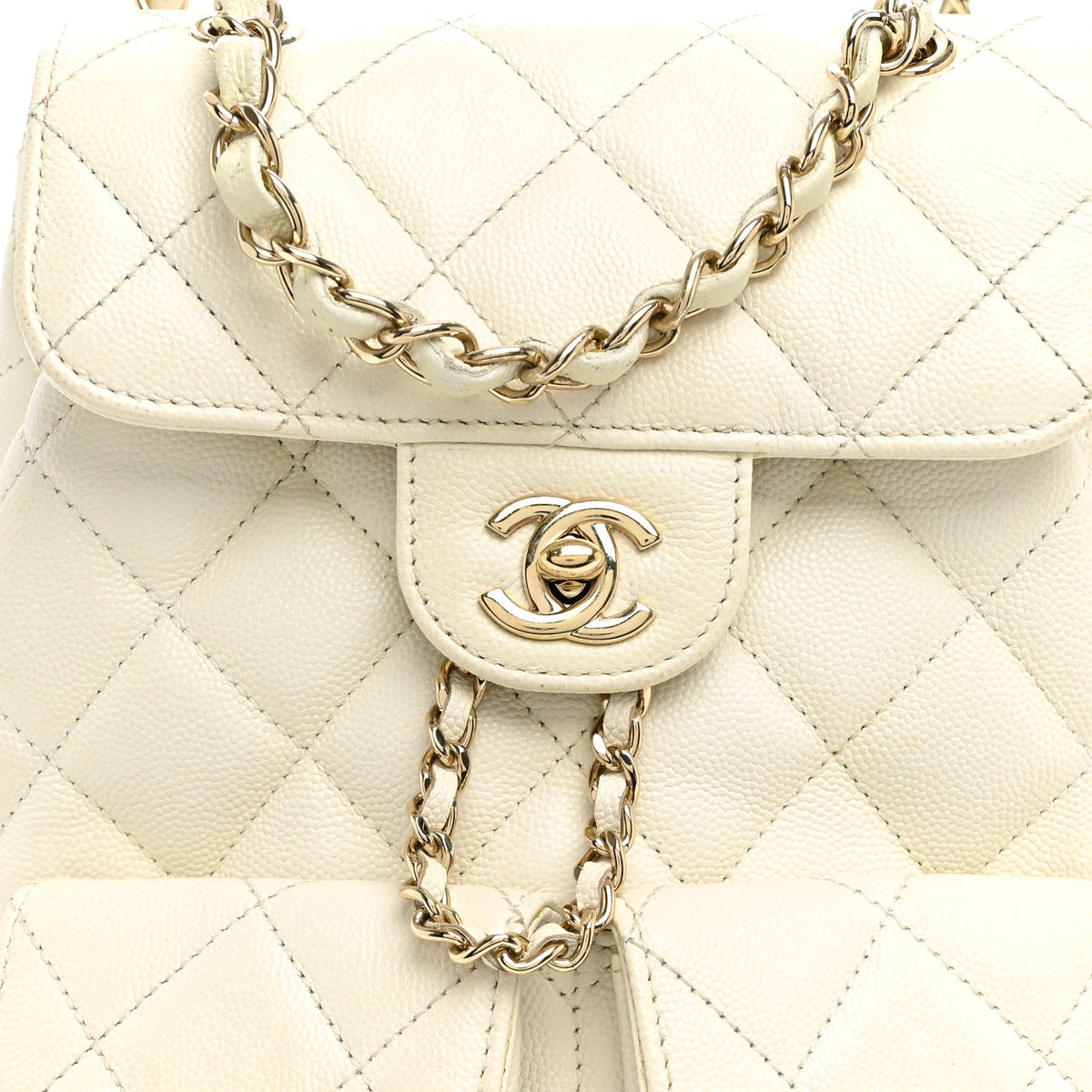 Caviar Quilted Double Pocket Backpack White