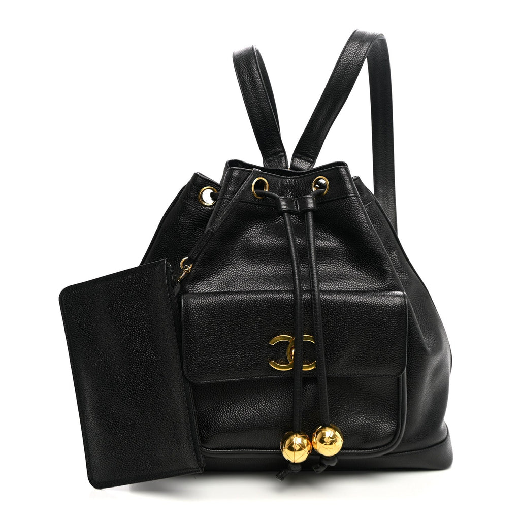 Caviar Drawstring Backpack Bag Black