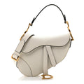 Grained Calfskin Mini Saddle Bag With Strap White