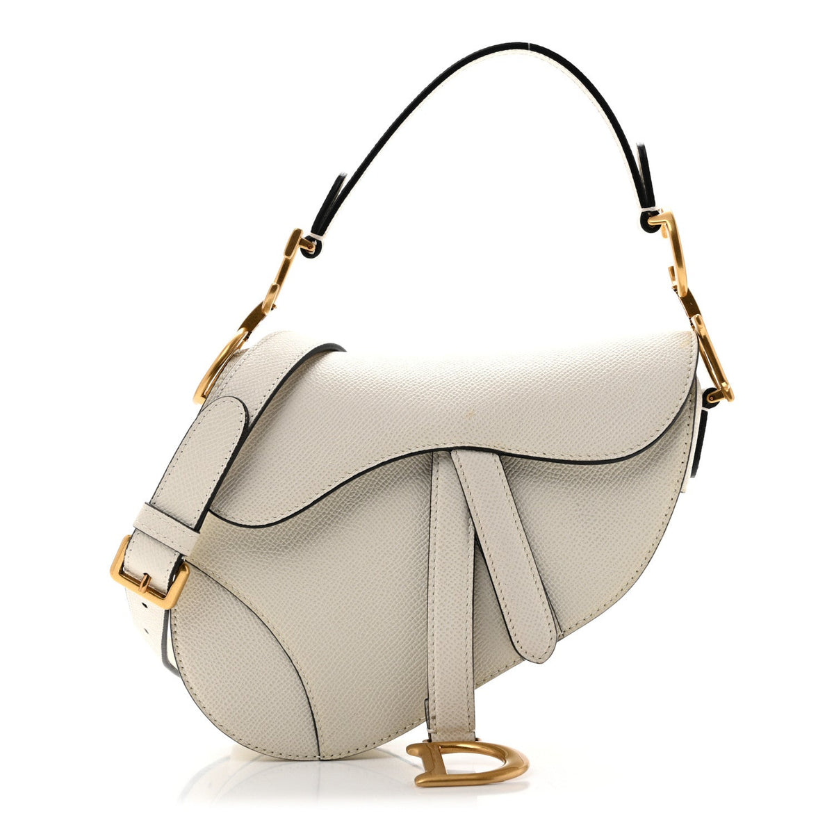Grained Calfskin Mini Saddle Bag With Strap White