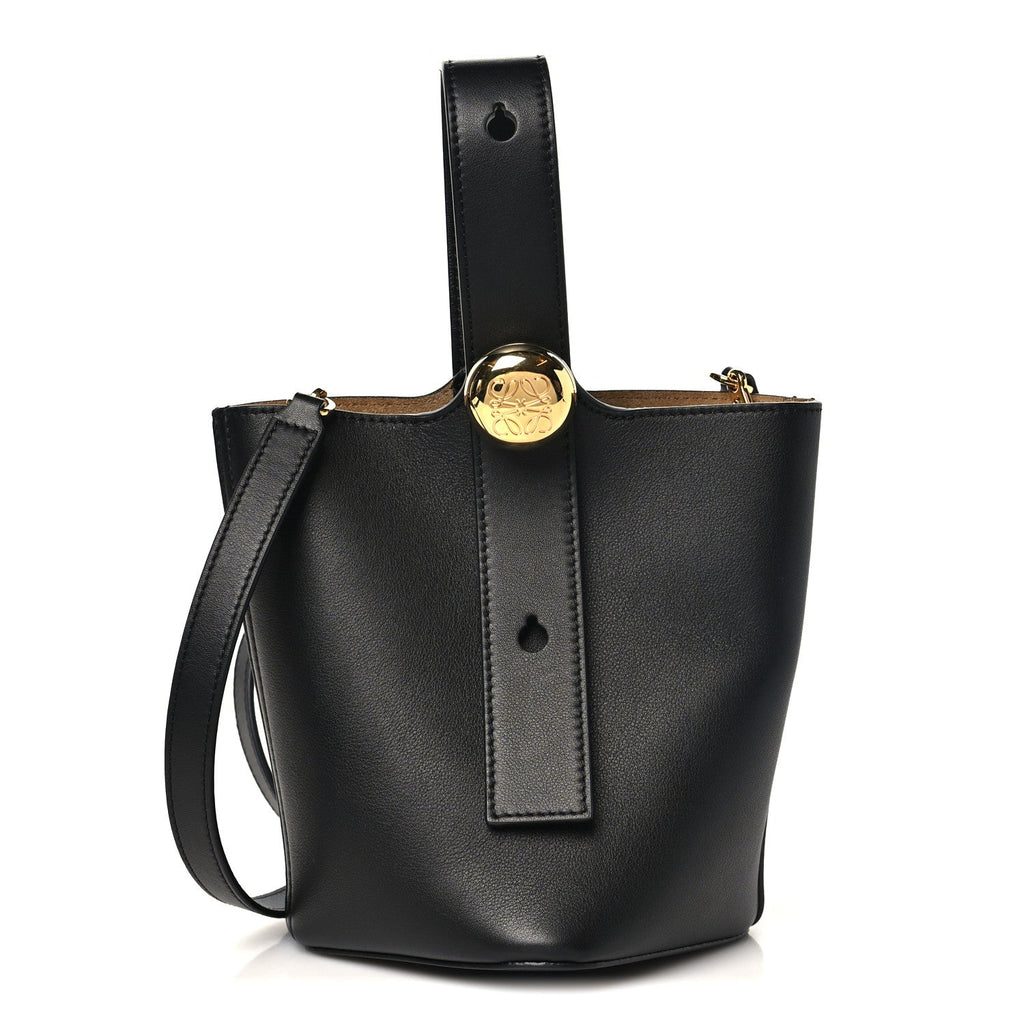 Soft Grained Calfskin Mini Pebble Bucket Bag Black