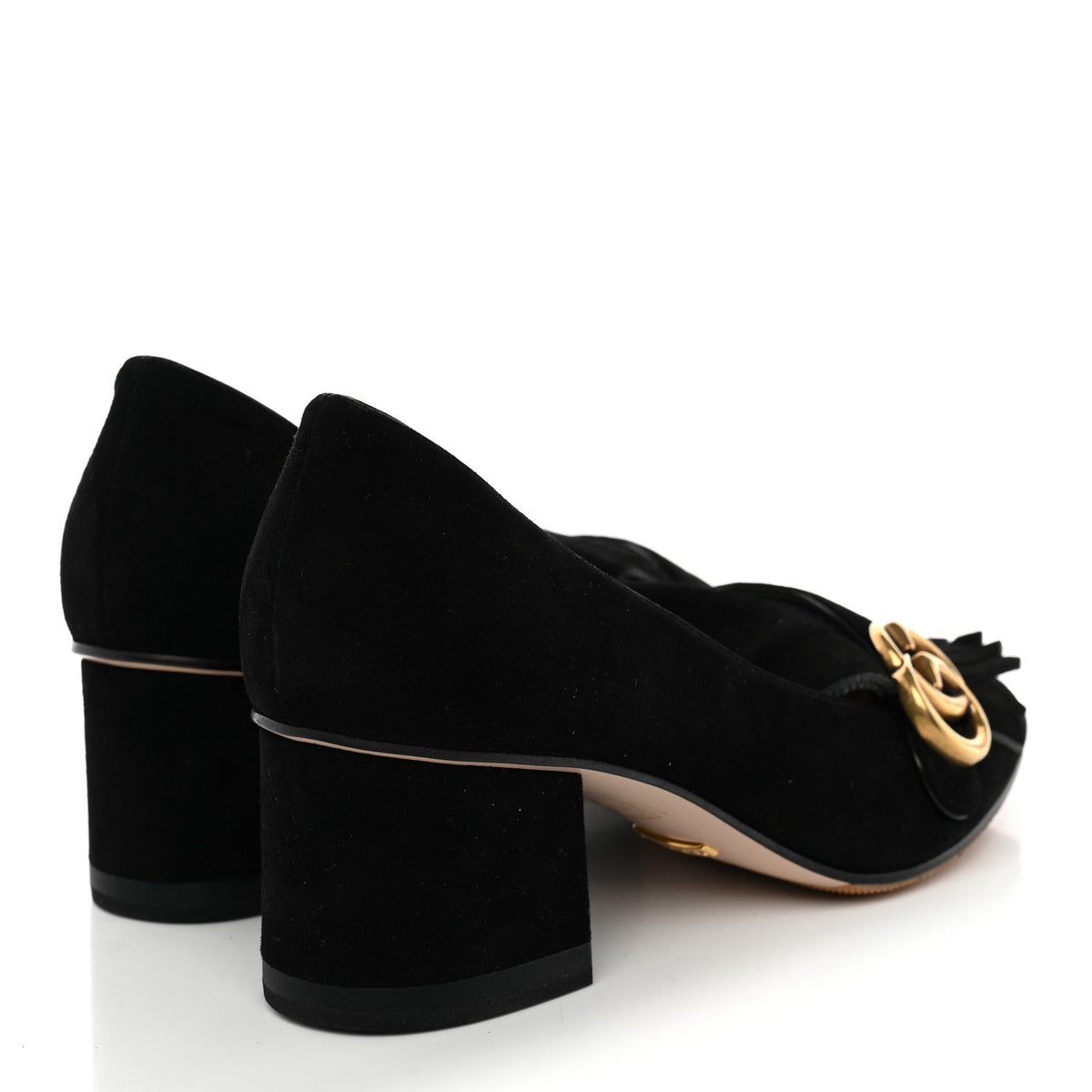 Kid Scamosciato GG Marmont Fringe 50mm Loafer Pumps 37.5 Black