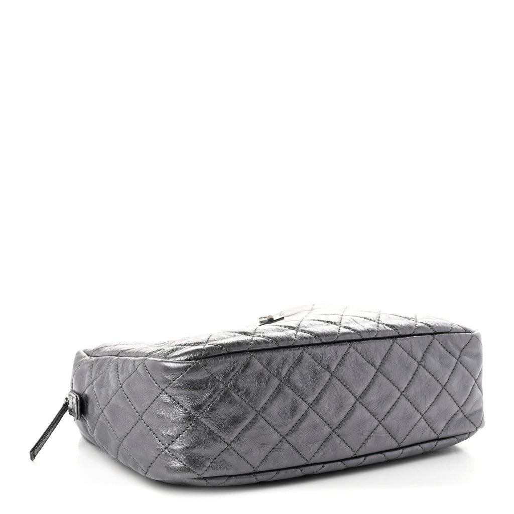 Metallic Aged Calfskin Quilted Medium Reissue Camera Case Dark Silver