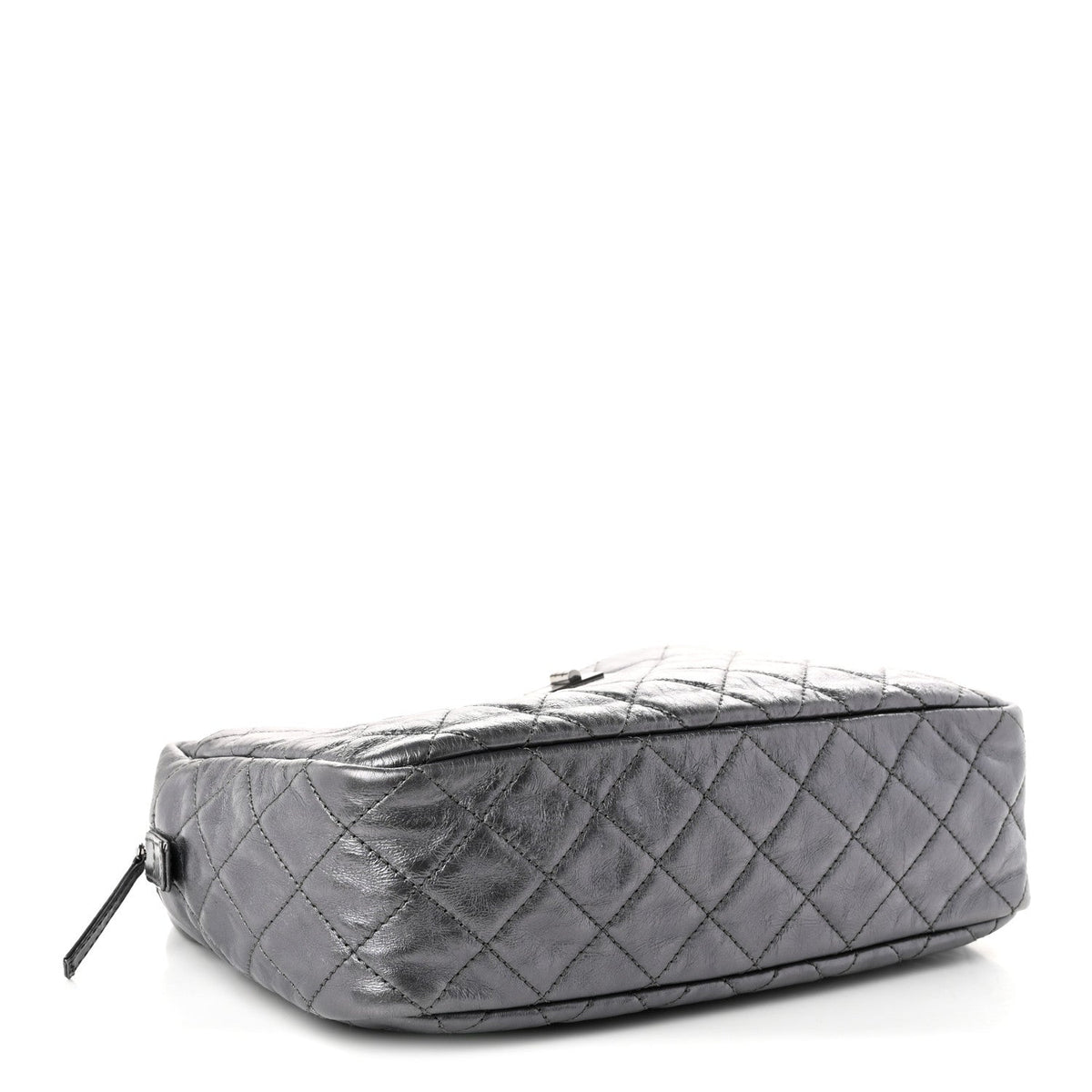 Metallic Aged Calfskin Quilted Medium Reissue Camera Case Dark Silver