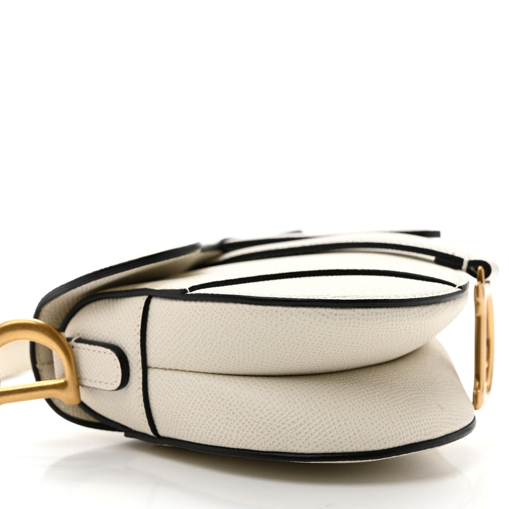 Grained Calfskin Mini Saddle Bag With Strap White