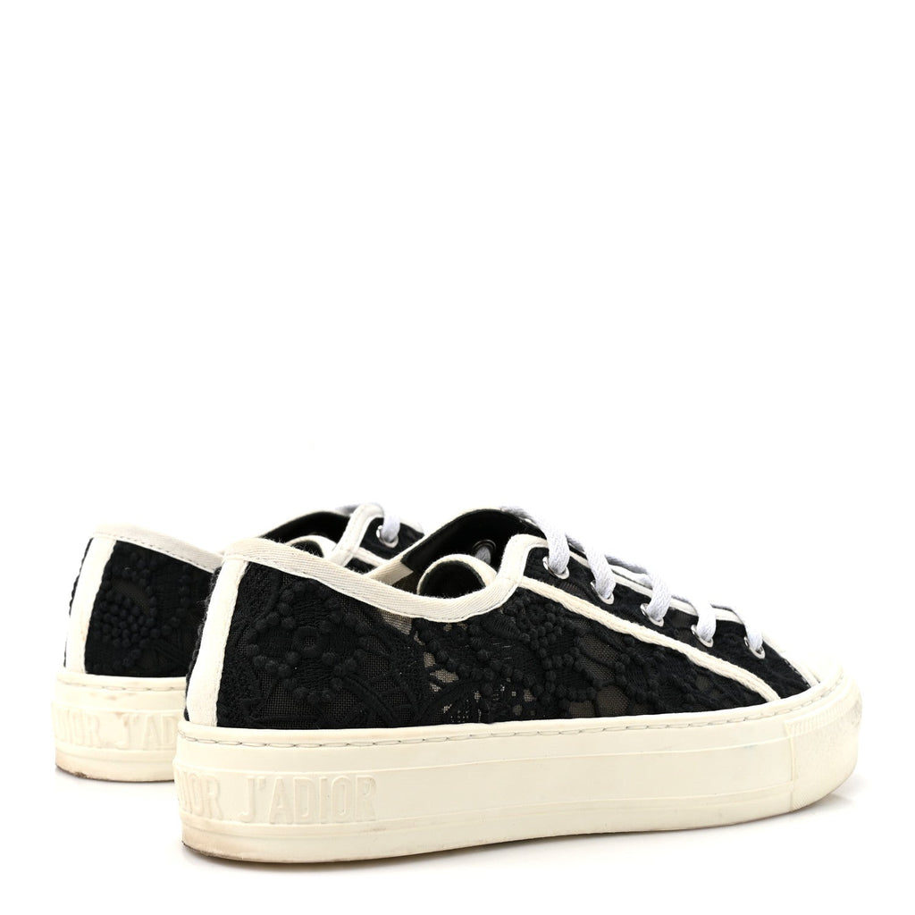 Macramé Embroidered Cotton Womens Walk'N'Dior Low Top Sneakers 36 Black White