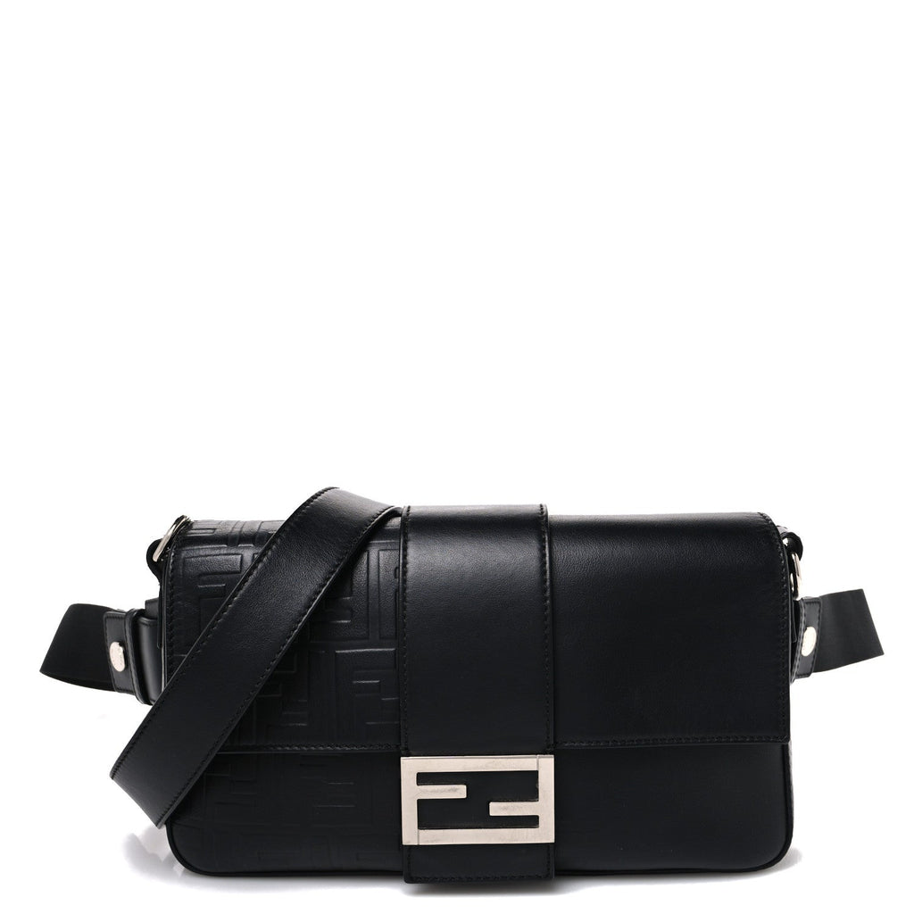 Vitello Grace FF Gradient Embossed Belt Baguette Bag Black