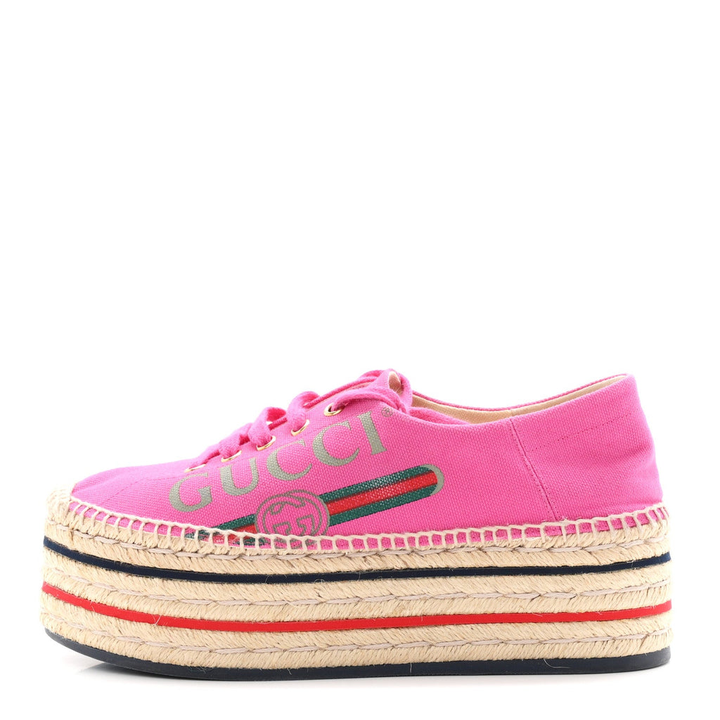 Canvas Logo Lace-Up Platform Espadrilles 37.5 Pink