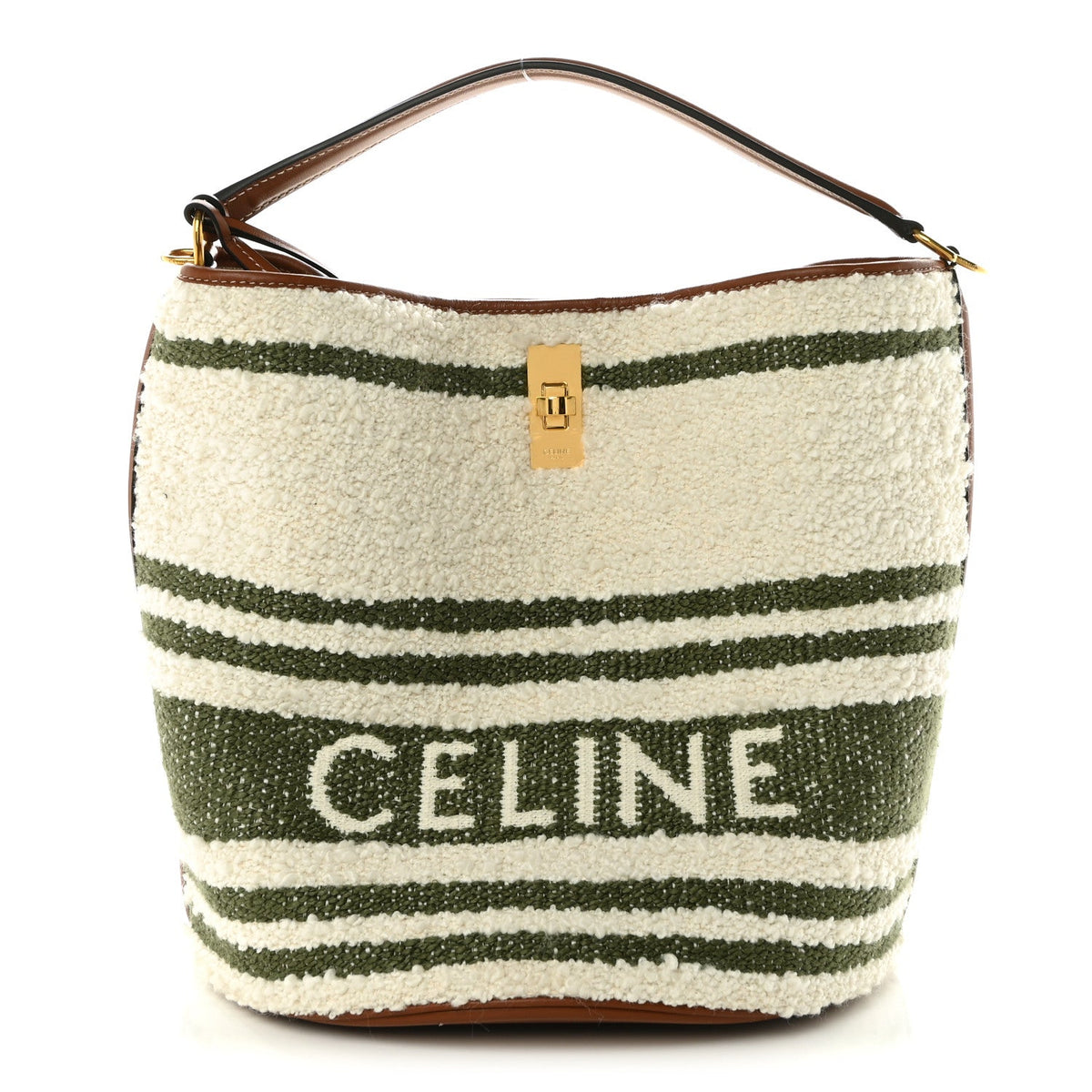 Canvas Smooth Calfskin Logo Bucket 16 Bag Khaki Beige Tan